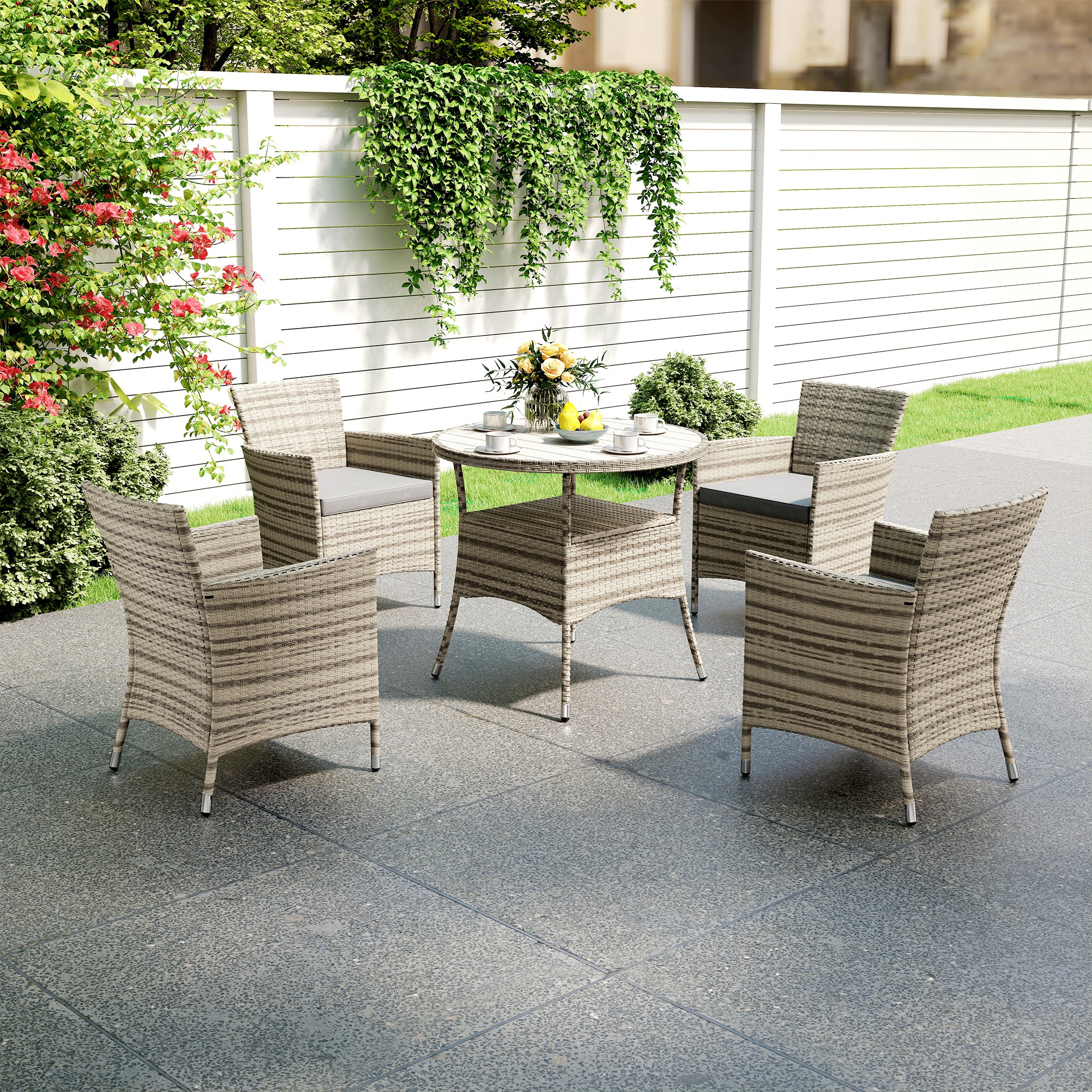 Outsunny Five-Piece Rattan Garden Set, with Two-Tier Table Grey 9