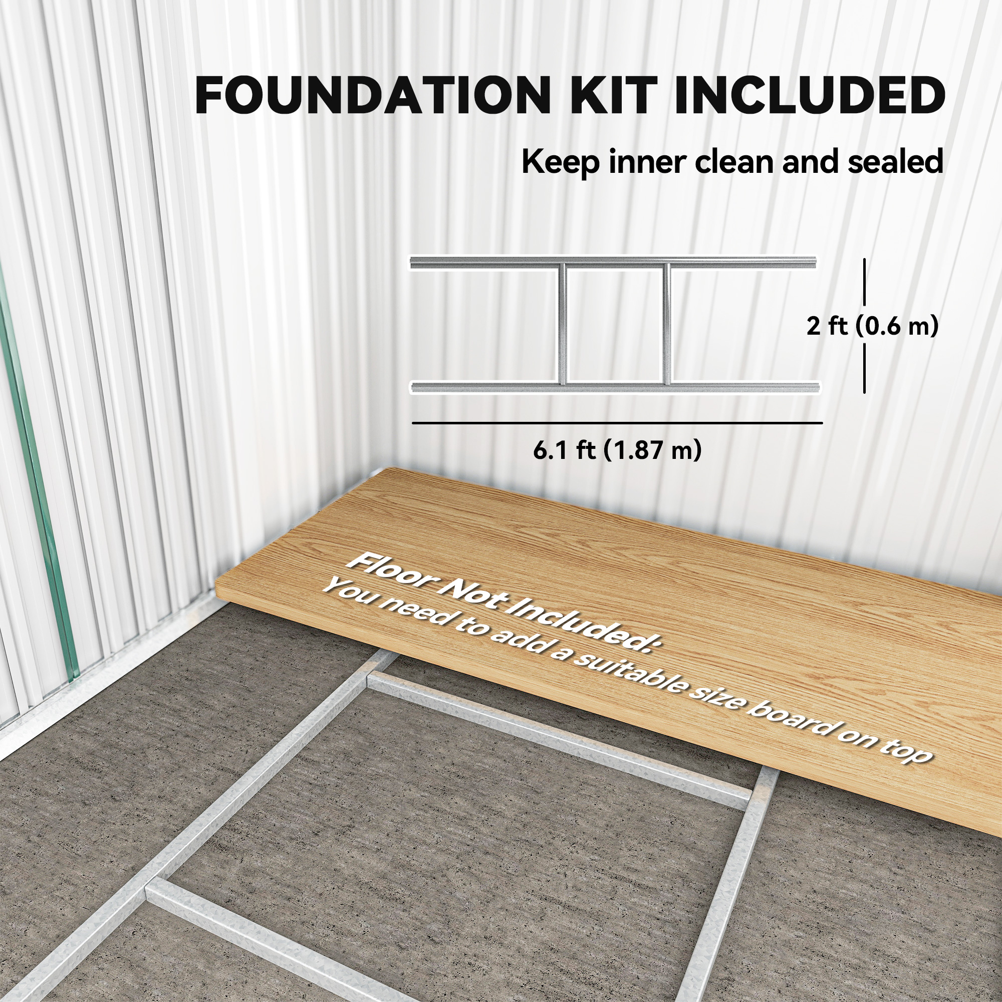 Outsunny 7 x 4ft Outdoor Storage Shed with Foundation Kit, Lean to Metal Garden Shed for Log, Rubbish Bin, Tool, Lawnmower, Bike, Patio and Lawn Use, Green 6