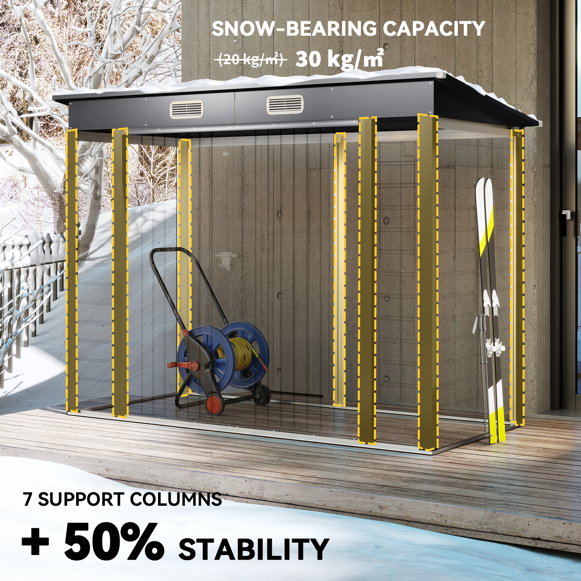 Outsunny 3.7 x 7.9ft Galvanised Steel Shed, with Latched Door and Padlock Grey 5