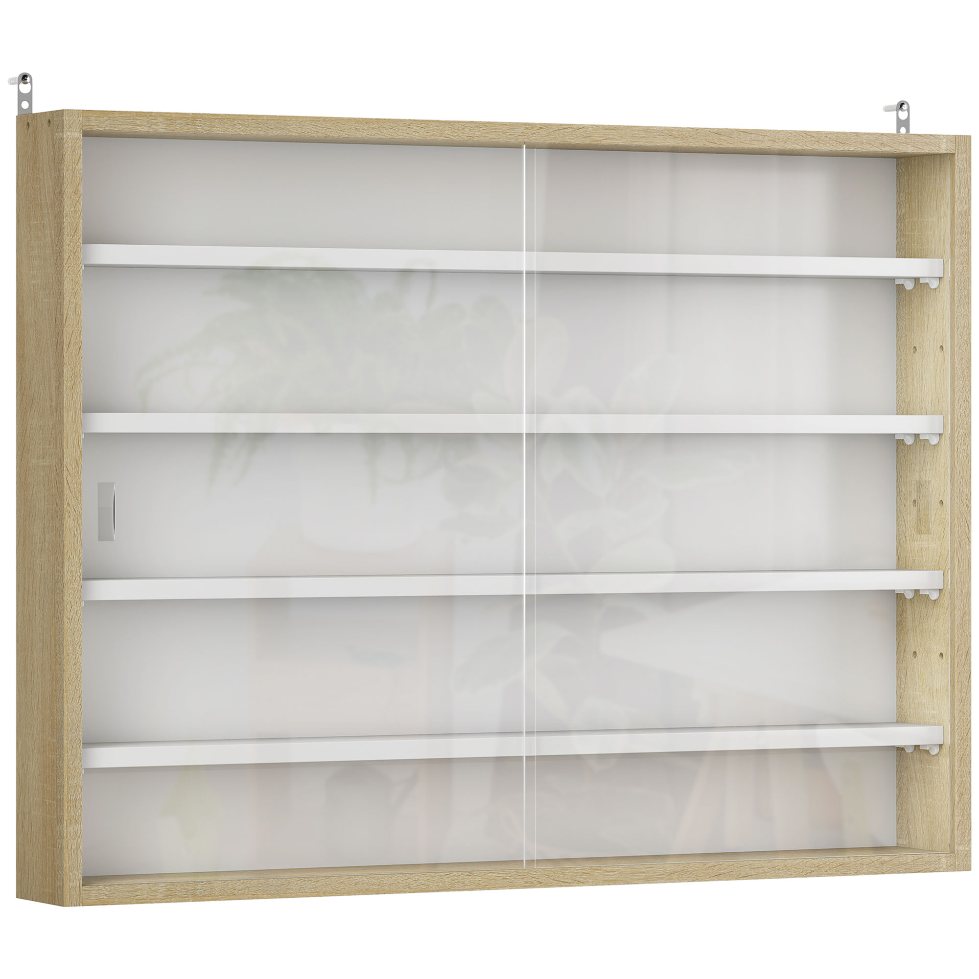 HOMCOM Vitrina de Pared de Madera con Estantes Ajustables y 2 Puertas Correderas de Cristal 80x9,5x60 cm Blanco y Natural