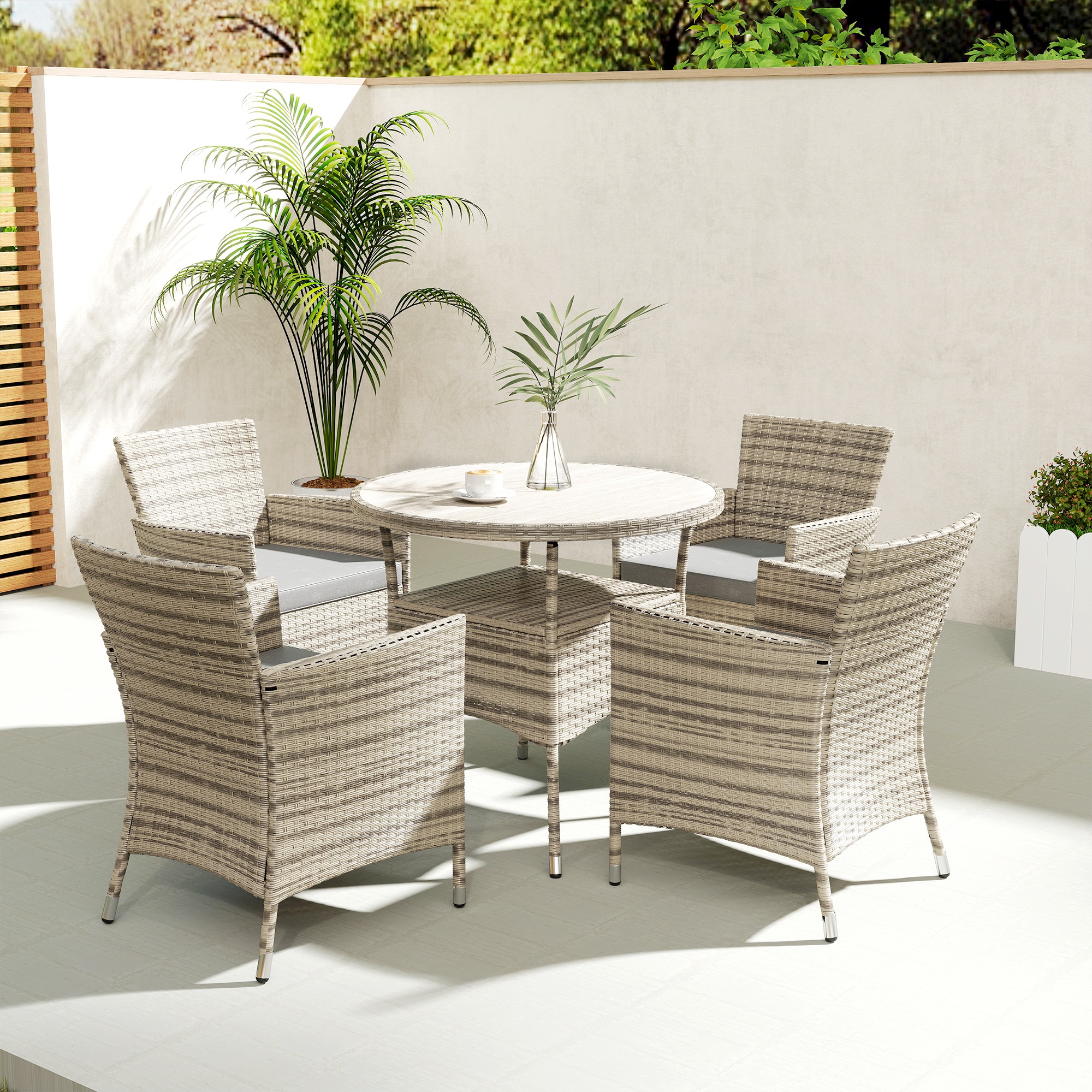 Outsunny Five-Piece Rattan Garden Set, with Two-Tier Table Grey 8