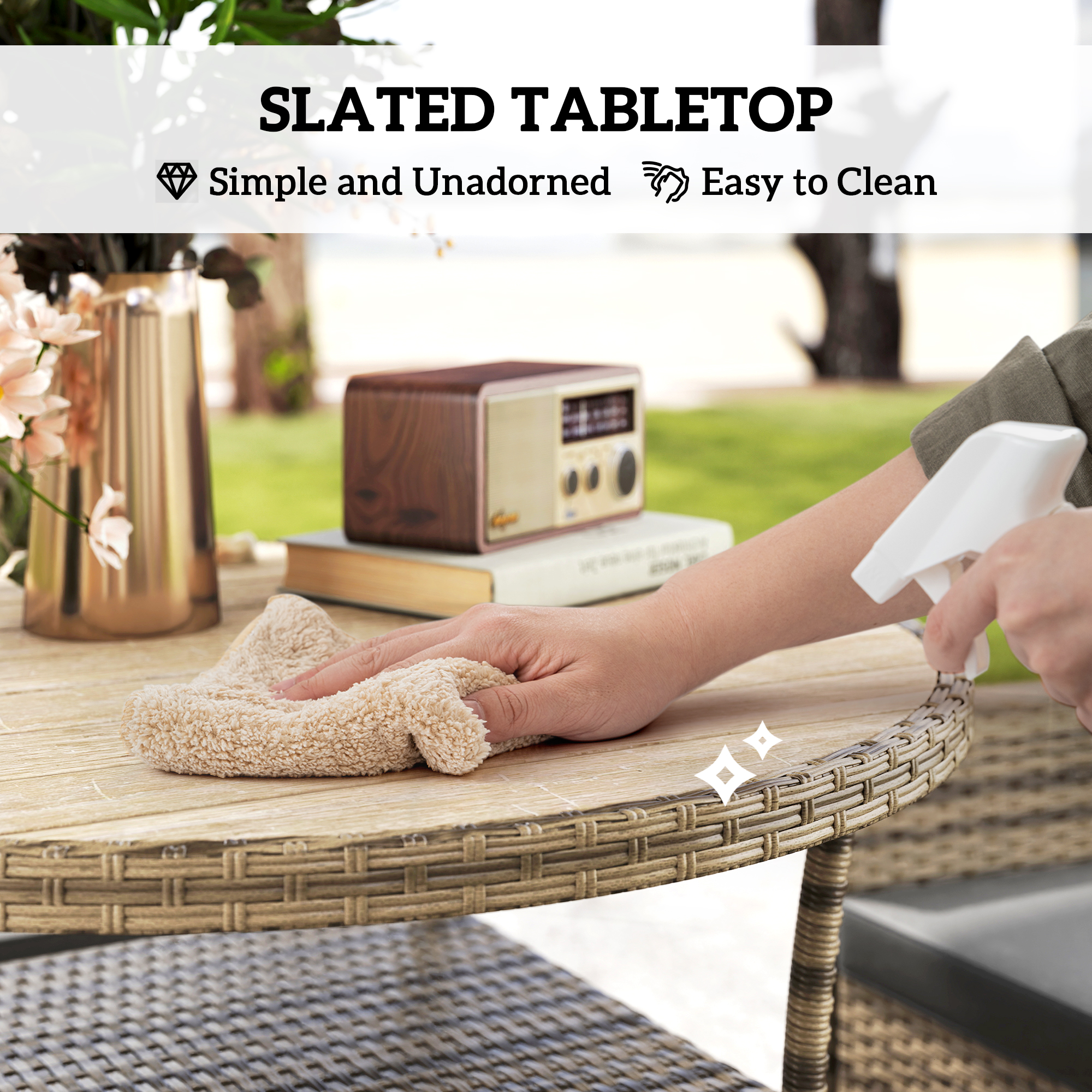 Outsunny Five-Piece Rattan Garden Set, with Two-Tier Table Grey 5