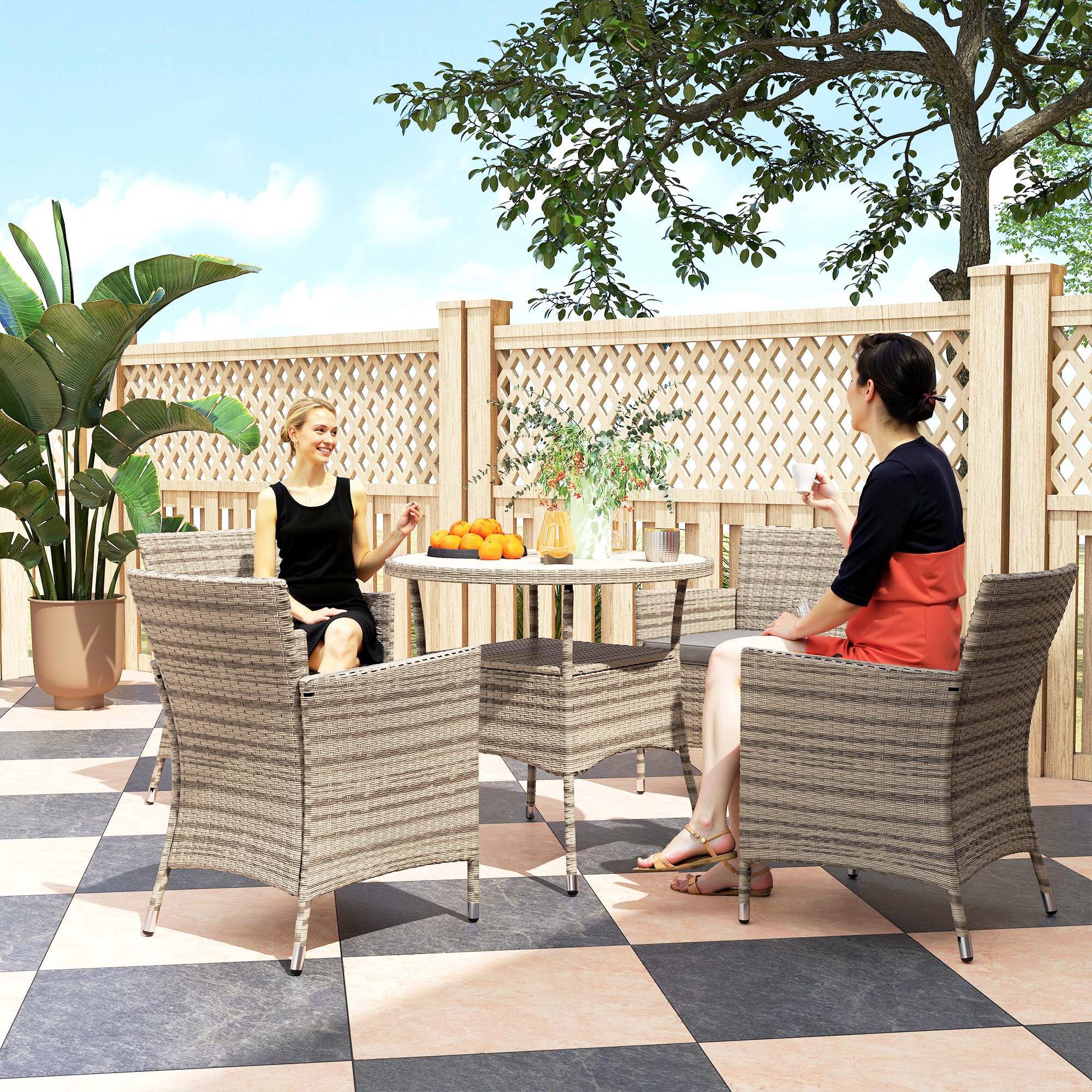 Outsunny Five-Piece Rattan Garden Set, with Two-Tier Table Grey 2