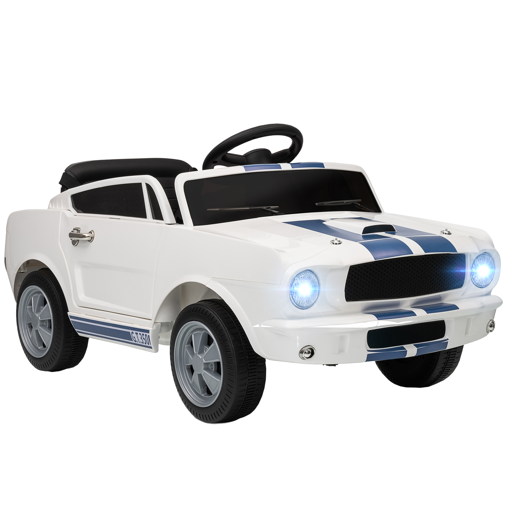 AIYAPLAY Coche Eléctrico para Niños 12V Vehículo Infantil con Control Remoto 2.4 GHz, 2 Motores Claxon, Luces LED, Música. Blanco
