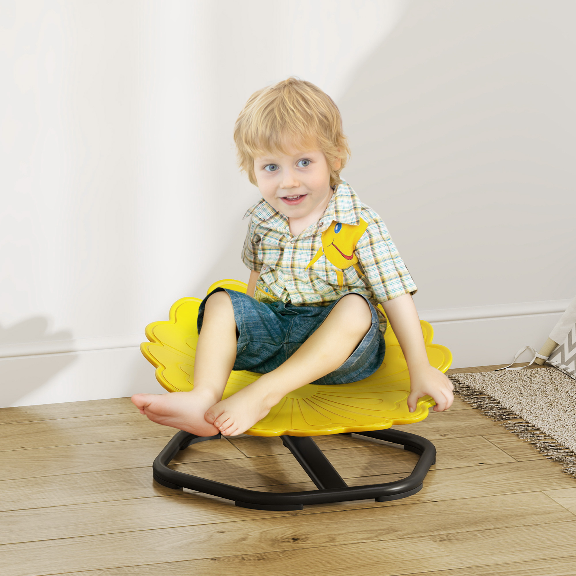 AIYAPLAY Flower-Shaped Sensory Spinning Chair with Non-Slip Base for Balance/Coordination, Yellow 2