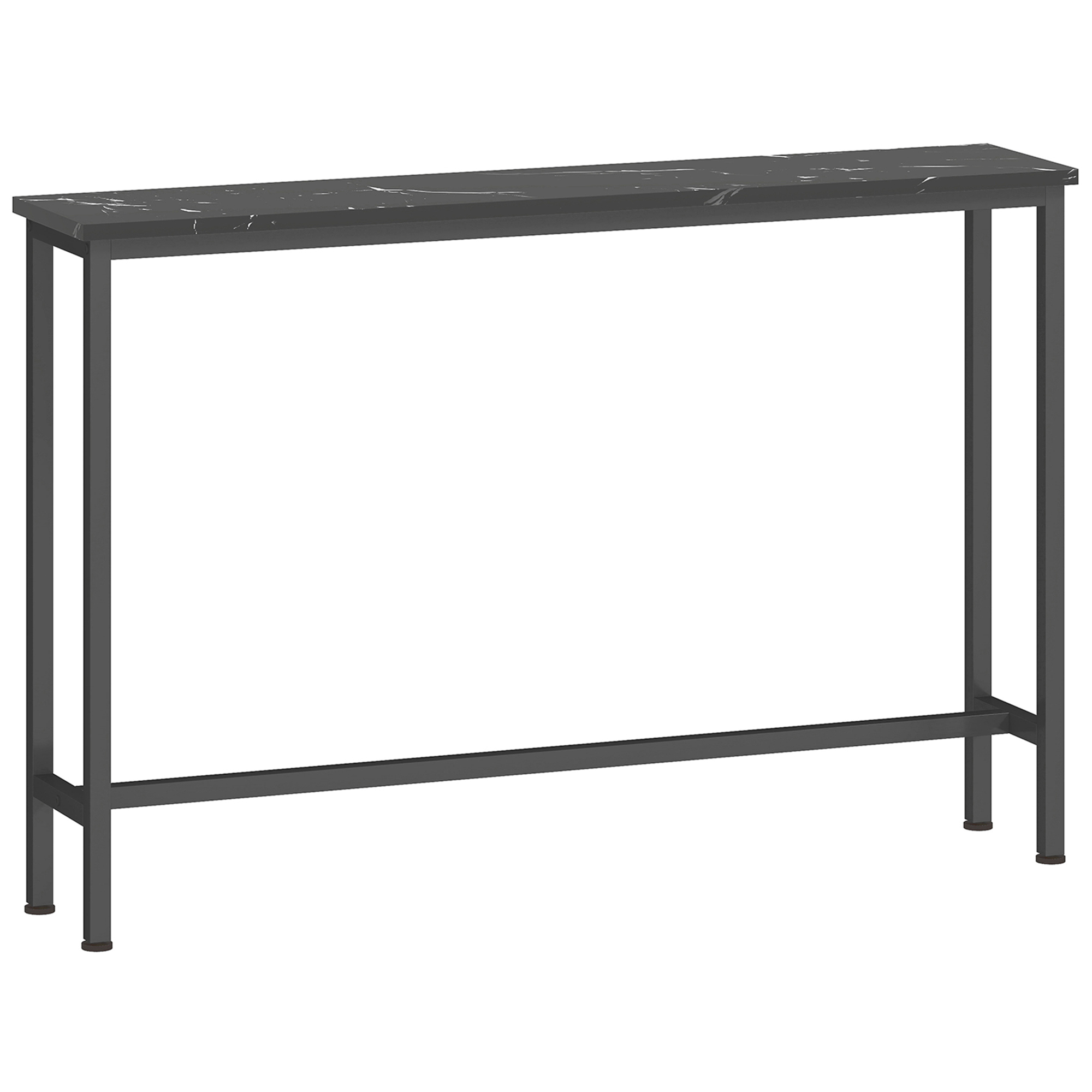 HOMCOM Consola Recibidor Estrecha con Superficie con Efecto Mármol y Marco de Metal 100x20x66 cm Negro