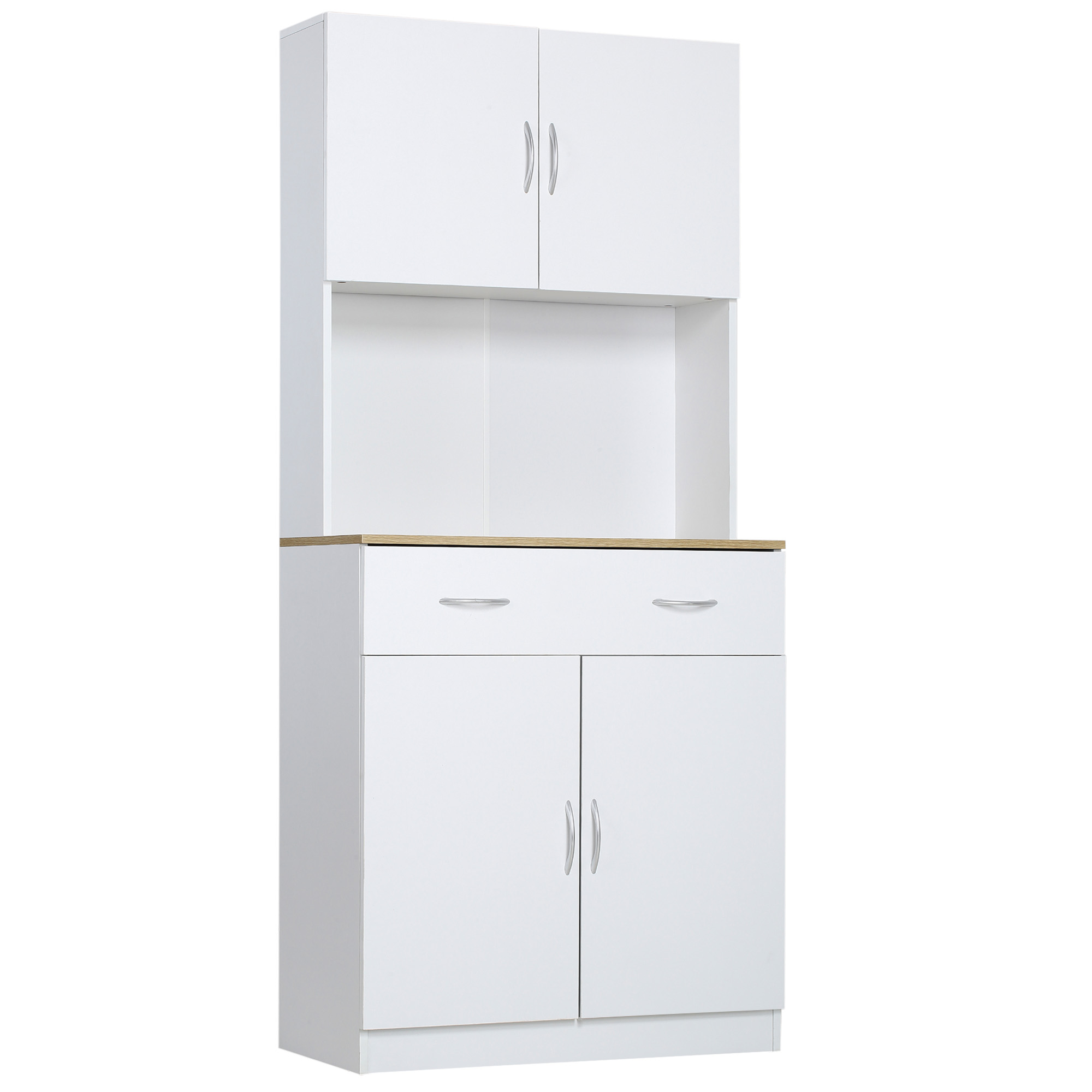 HOMCOM Armario Alacena de Cocina con Cajón 4 Puertas y Estantes Interiores Ajustables Mueble Auxiliar para Comedor 80x40x180 cm Blanco | Aosom España