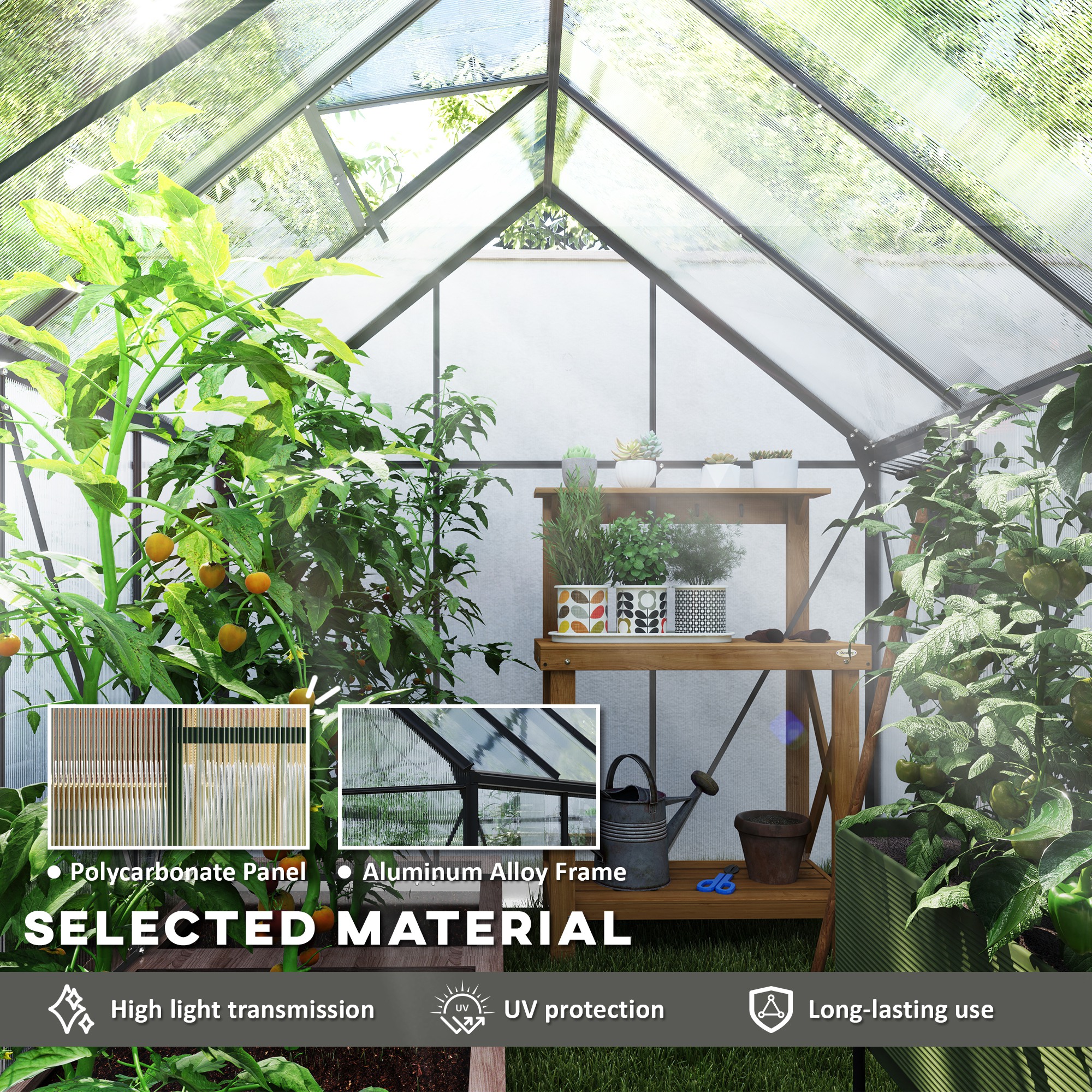 Outsunny 190 x 253 cm Walk-In Polycarbonate Greenhouse Dark Grey 4