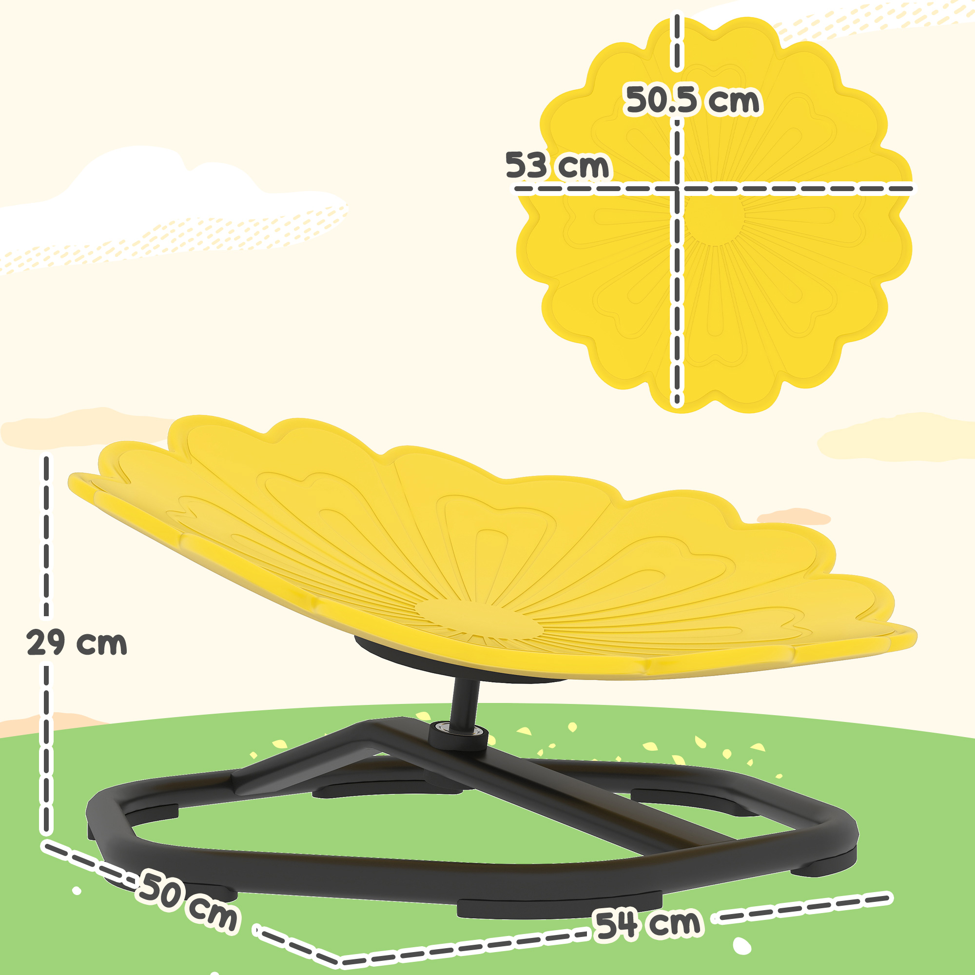 AIYAPLAY Flower-Shaped Sensory Spinning Chair with Non-Slip Base for Balance/Coordination, Yellow 3
