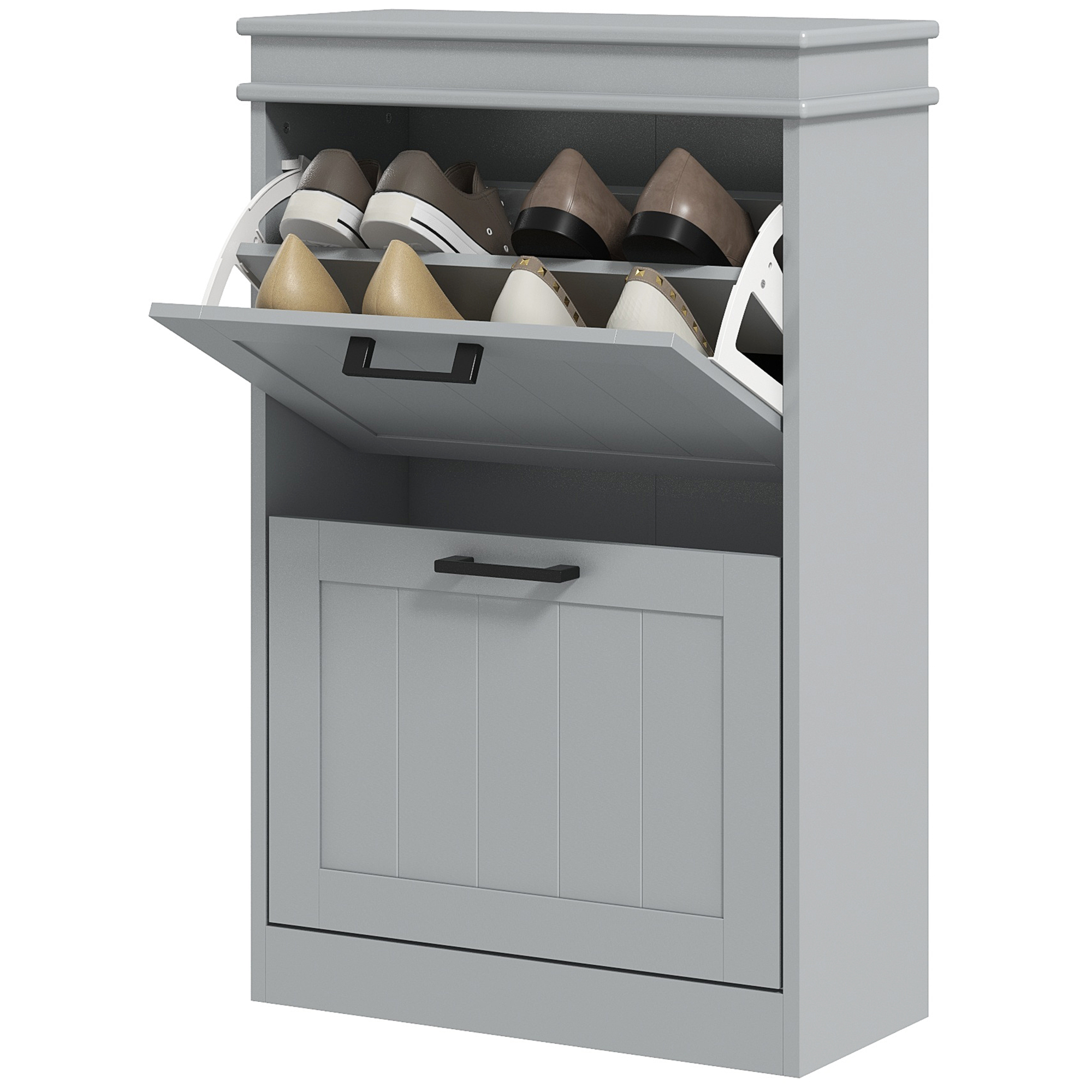 HOMCOM Meuble à chaussures, 2 portes abattants, étagères réglables, pour entrée, couloir, 54 x 24 x 82,5 cm, gris