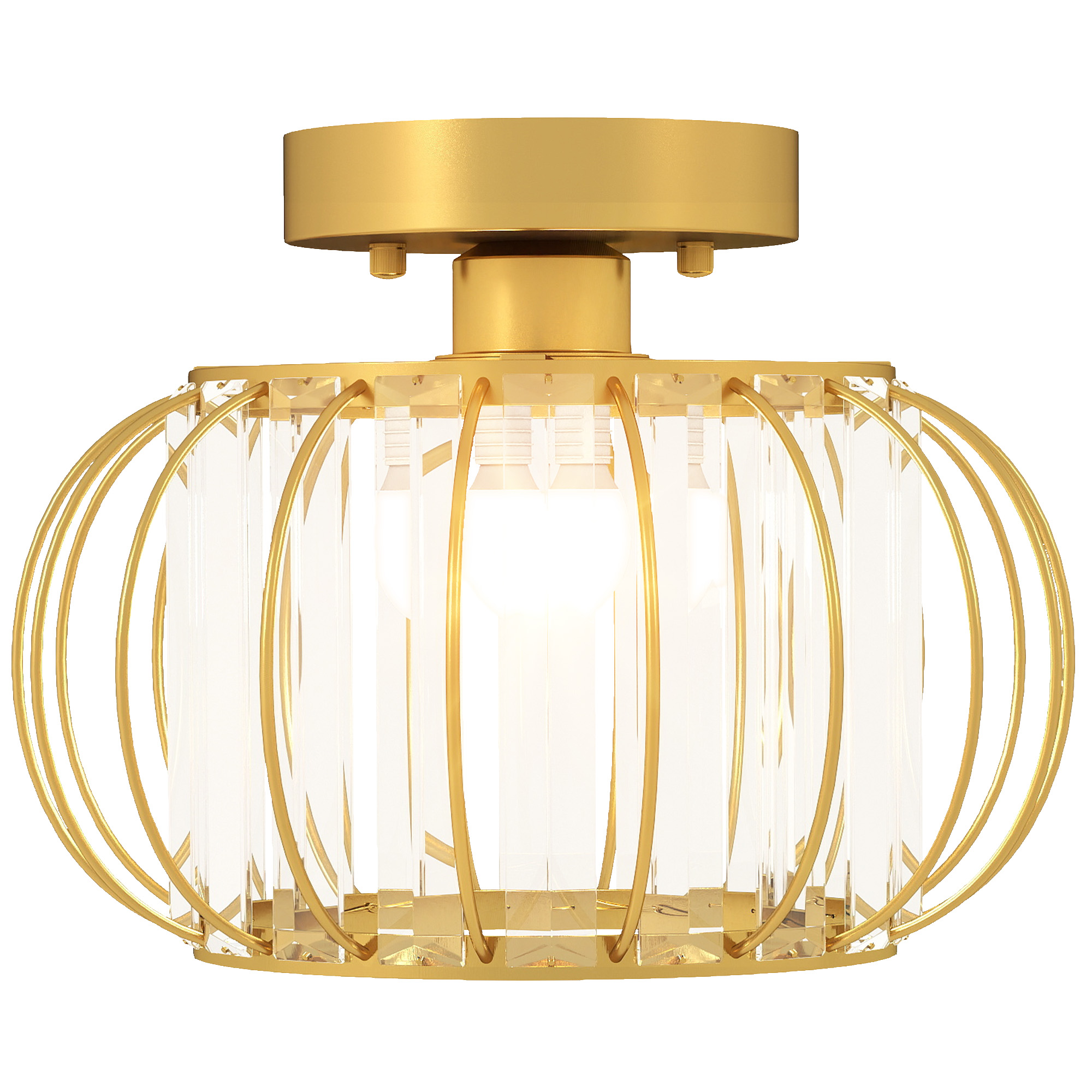 HOMCOM Plafonnier LED Moderne et Minimaliste en Forme de Cage avec 18 Cristaux, en Métal Or, Ø27x19 cm