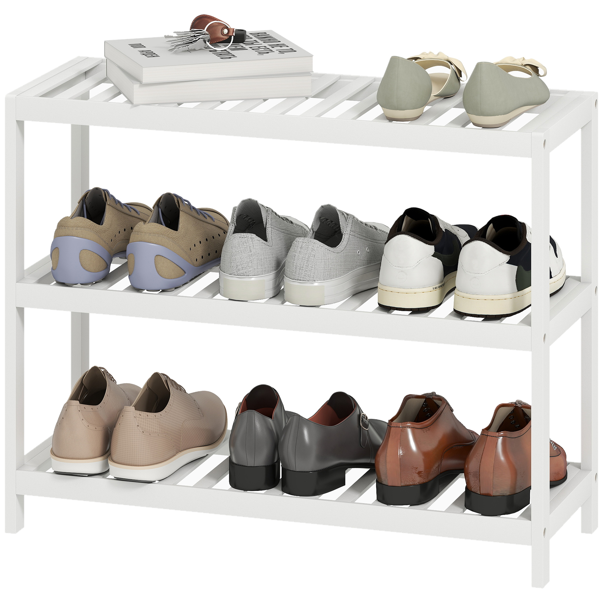 HOMCOM Schuhregal mit 3 Ebenen, Schuhablage aus Bambus, Schuhständer für 9 günstig online kaufen