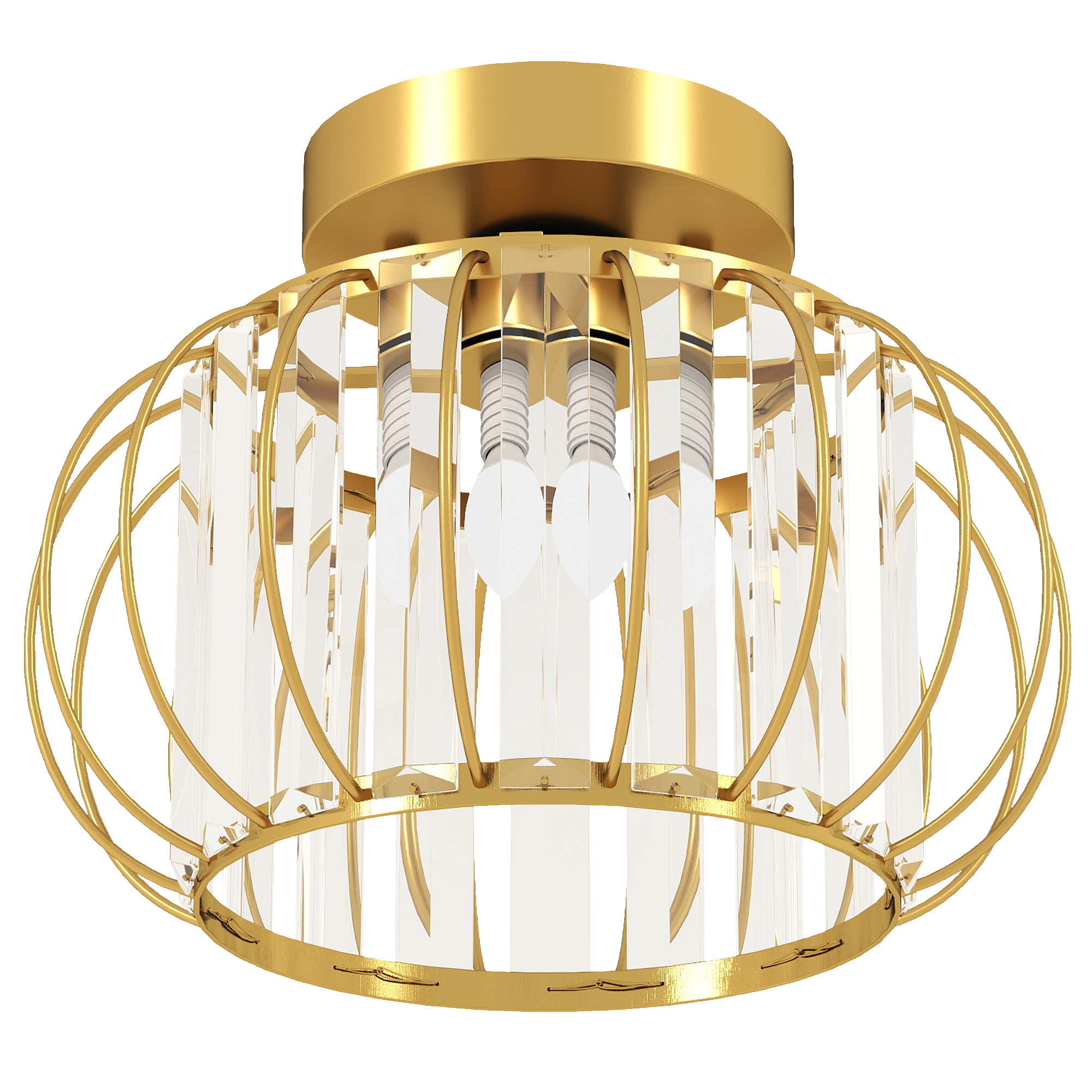 HOMCOM Plafoniera LED Moderna y Minimalista de Jaula con 18 Cristales, en Metal Dorado, Ø27x19 cm