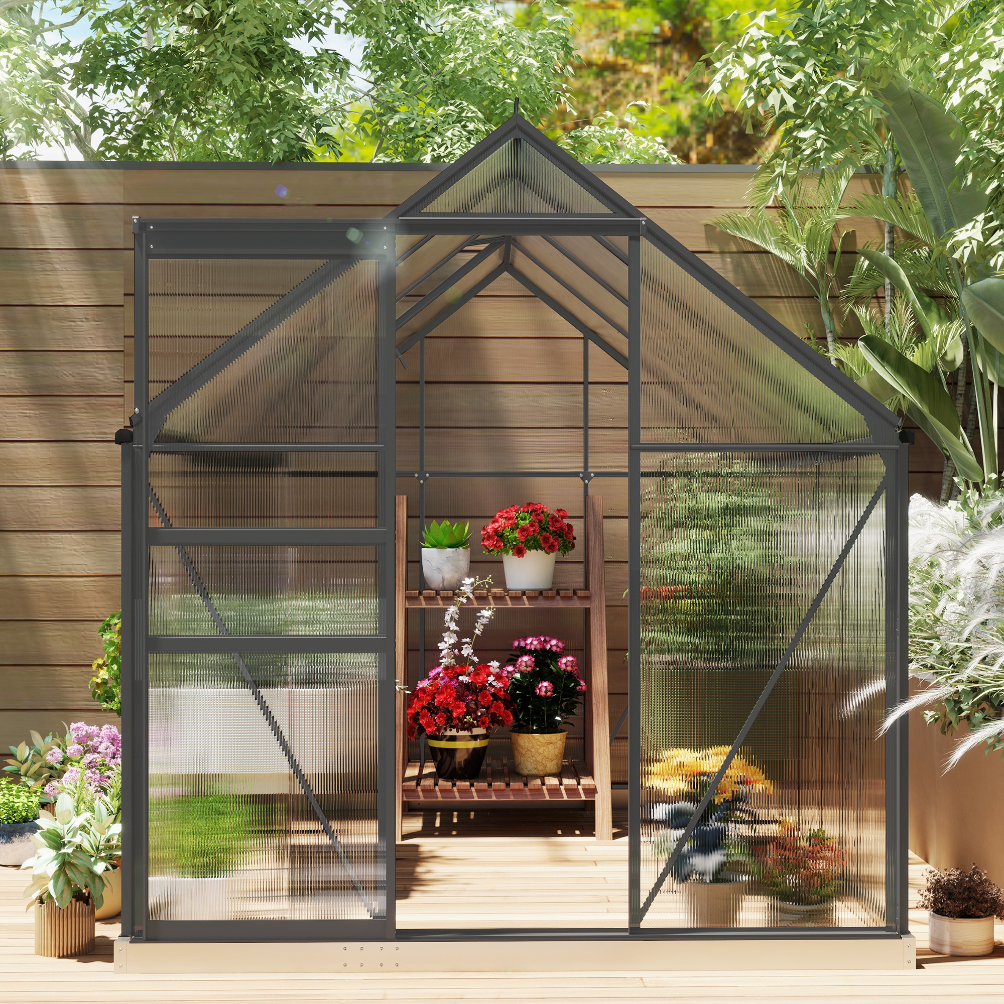Outsunny 190 x 253 cm Walk-In Polycarbonate Greenhouse Dark Grey 8