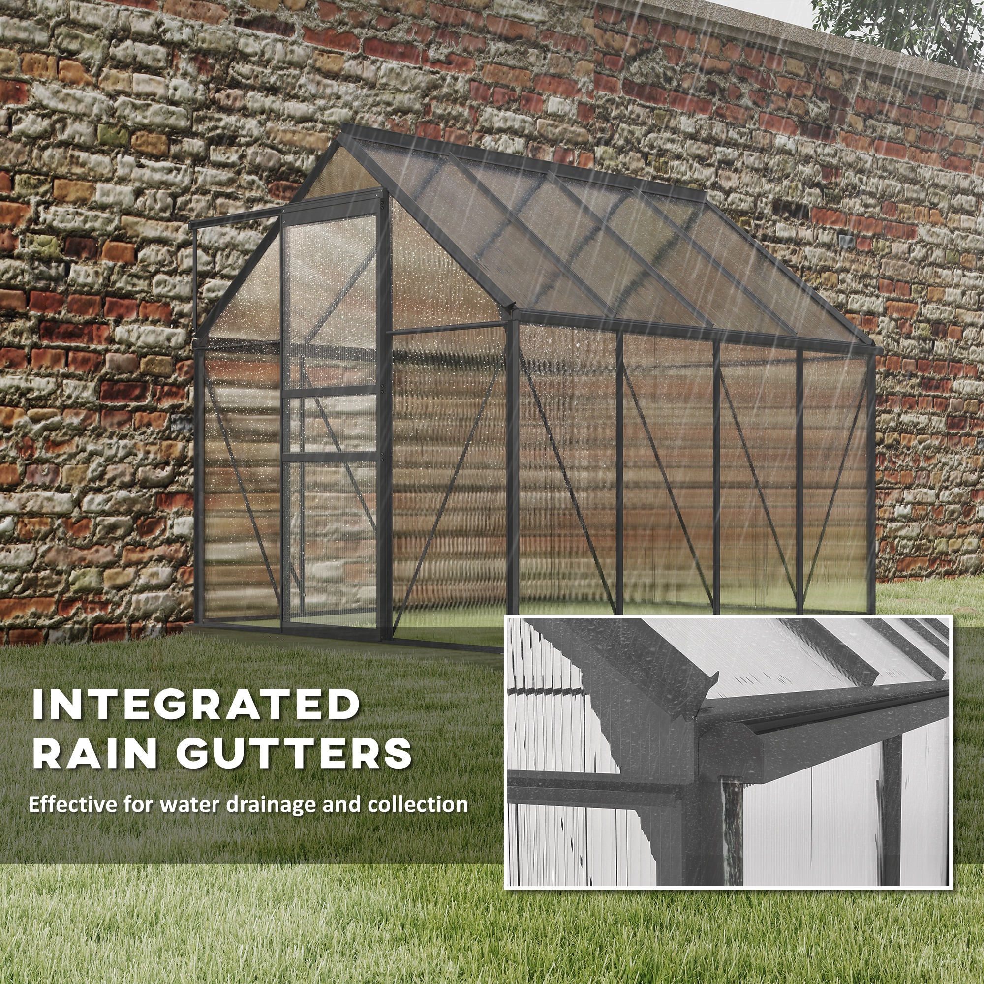 Outsunny 190 x 253 cm Walk-In Polycarbonate Greenhouse Dark Grey 7