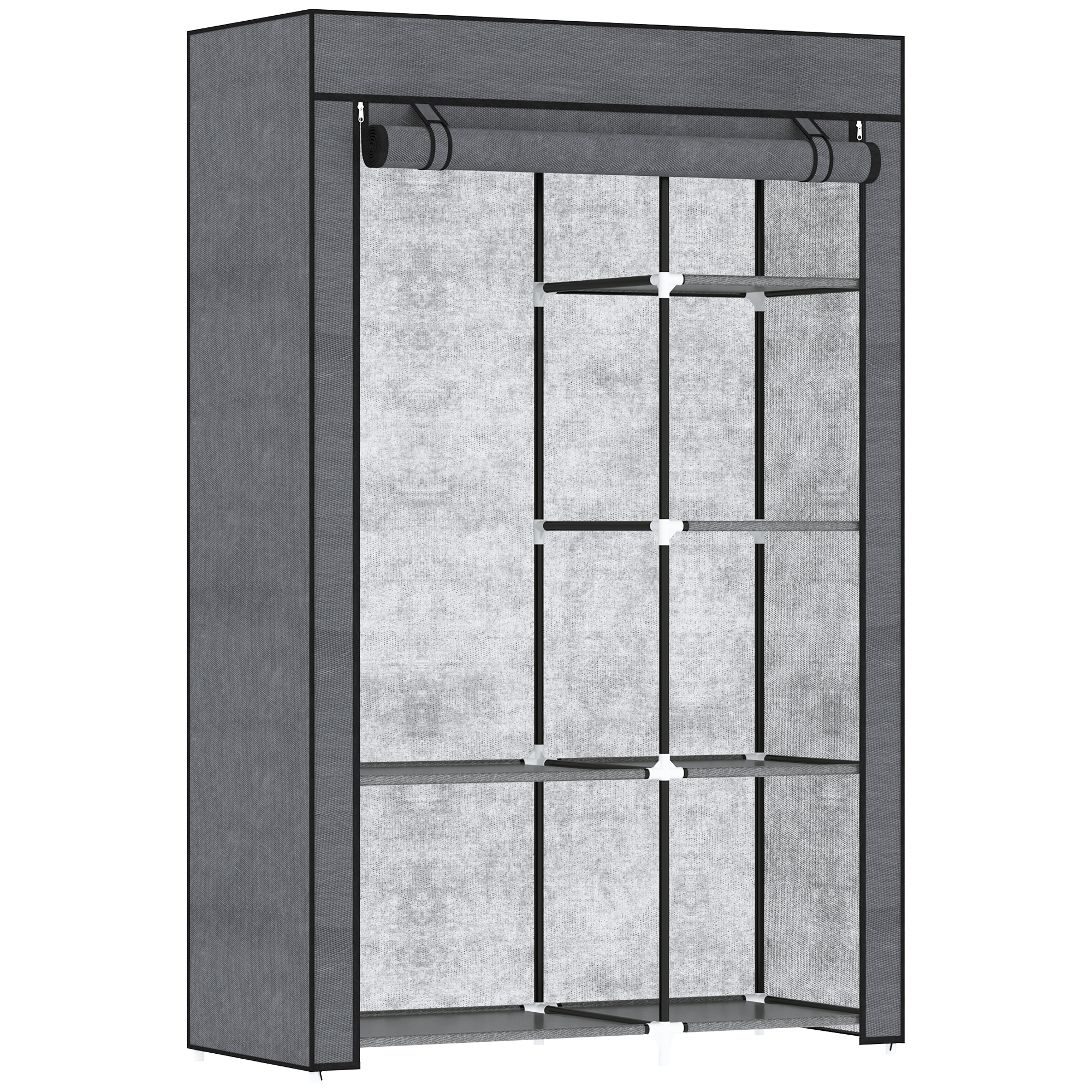 HOMCOM Armario de Tela Plegable Ropero Portátil con 6 Estantes y 1 Barra de Colgar para Dormitorio 103x43x162,5cm Gris Oscuro
