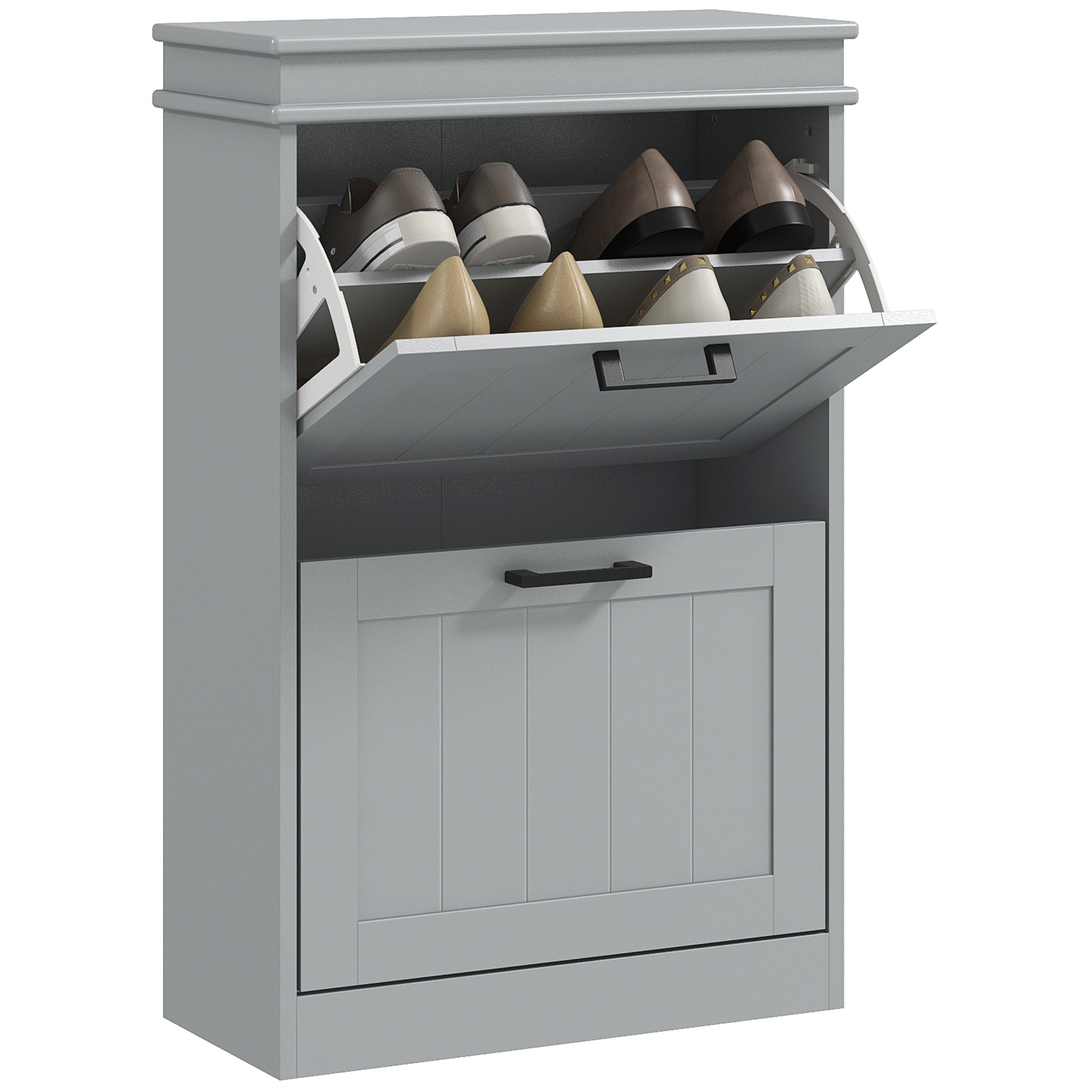 Image of HOMCOM Mobile porta scarpe, 2 porte abbattibili, ripiani regolabili, per ingresso, corridoio, 54 x 24 x 82,5 cm, grigio Aosom Italy006
