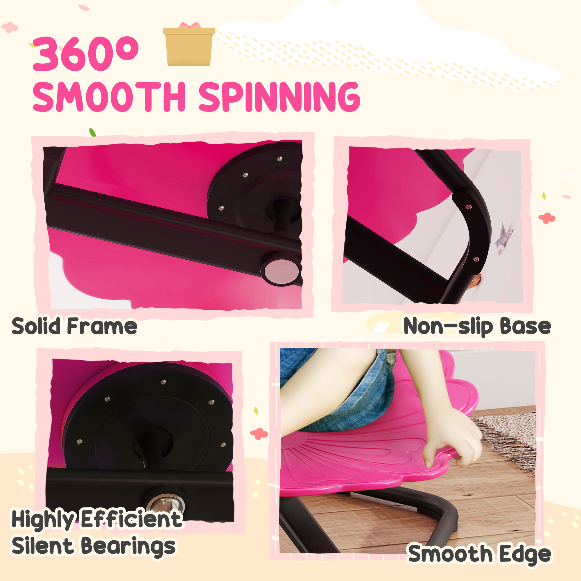 AIYAPLAY Flower-Shaped Sensory Spinning Chair with Non-Slip Base for Balance/Coordination, Pink 5