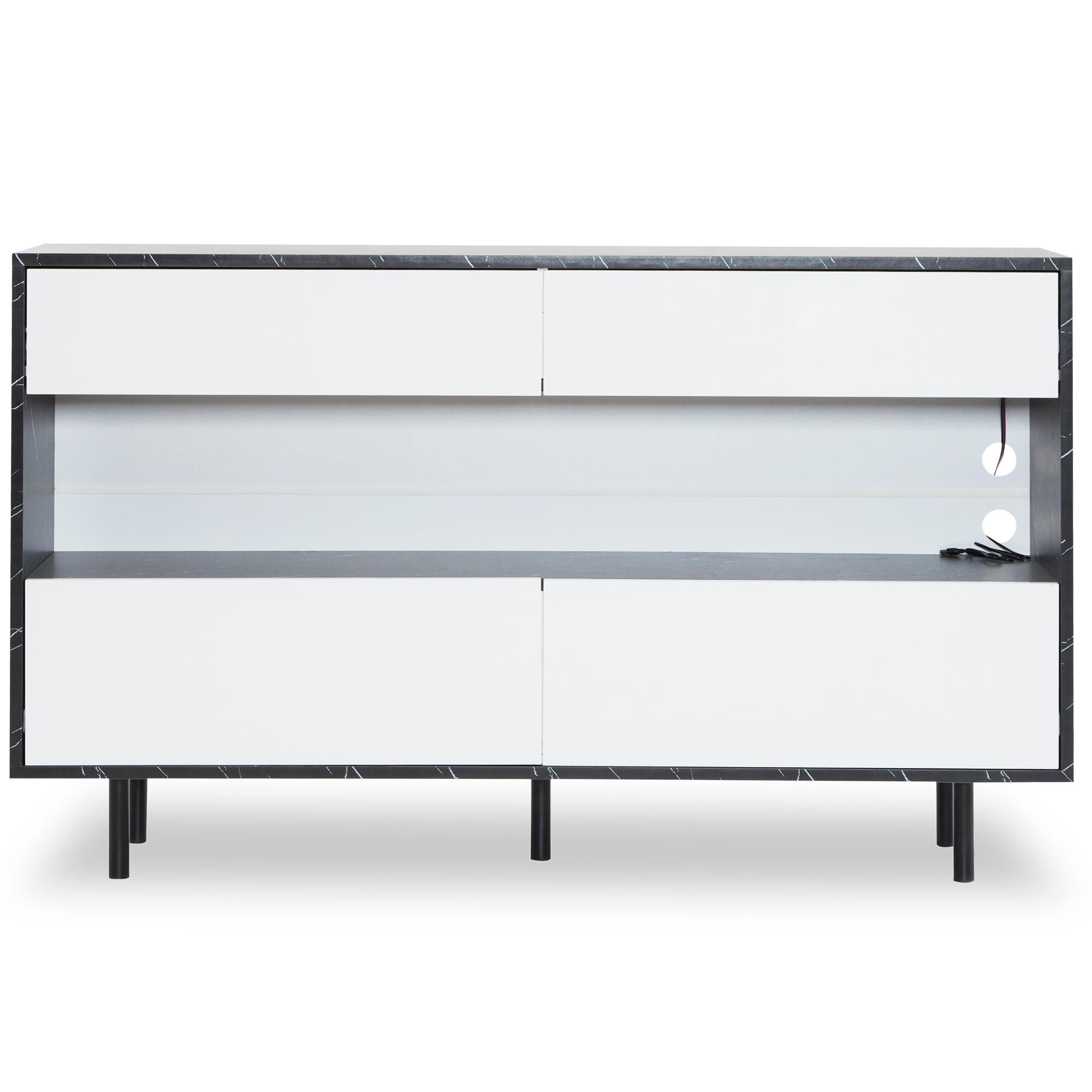 Sideboard im Schwarzen Marmor-Design mit offenem Stauraum, 4 Schubladen und günstig online kaufen