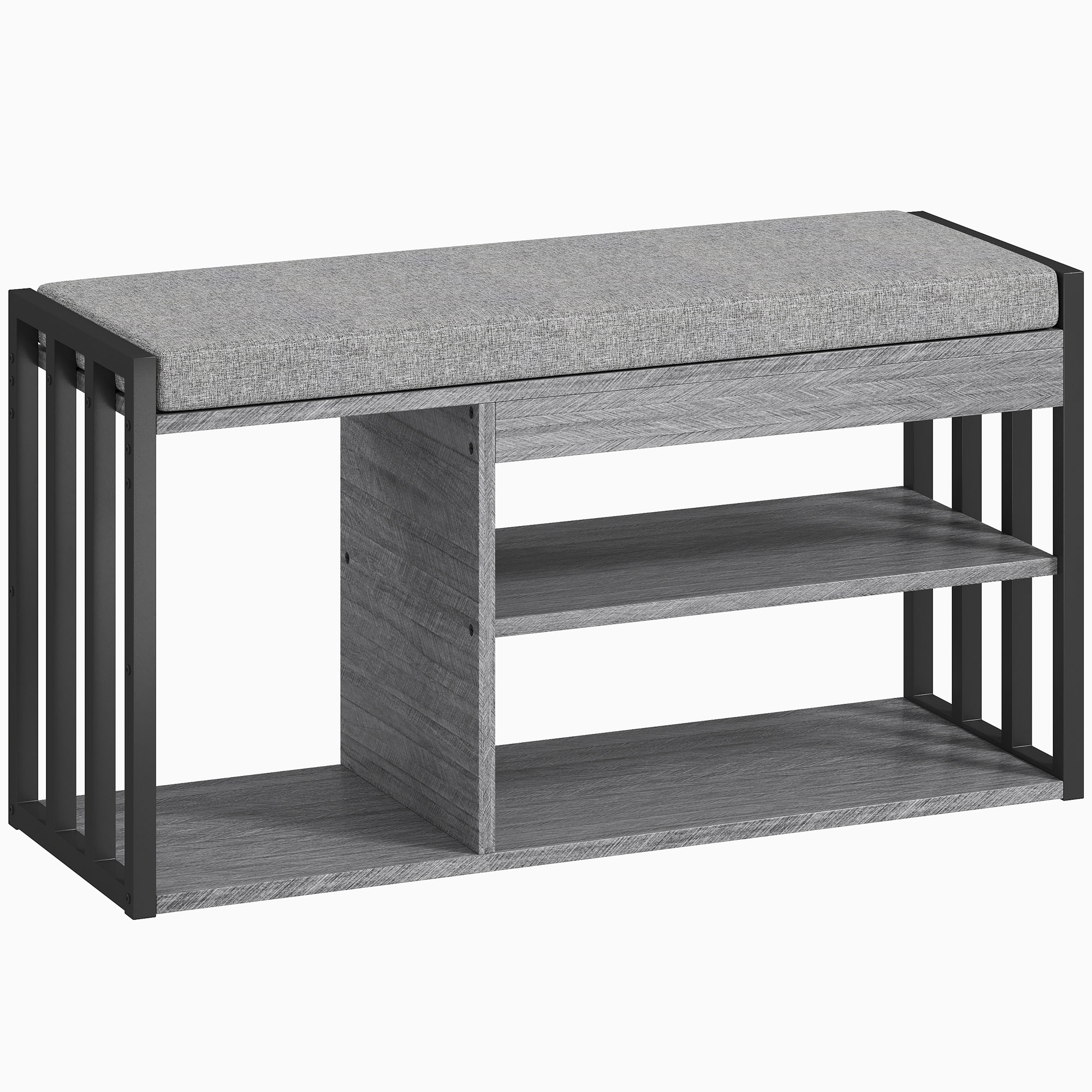 HOMCOM Estante para Zapatos con Banco de Asiento, Estante de Pasillo para Zapatos, Armario de Zapatos con Diseño de 3 Niveles, para Vestíbulo, Sala de Estar, Dormitorio, Gris