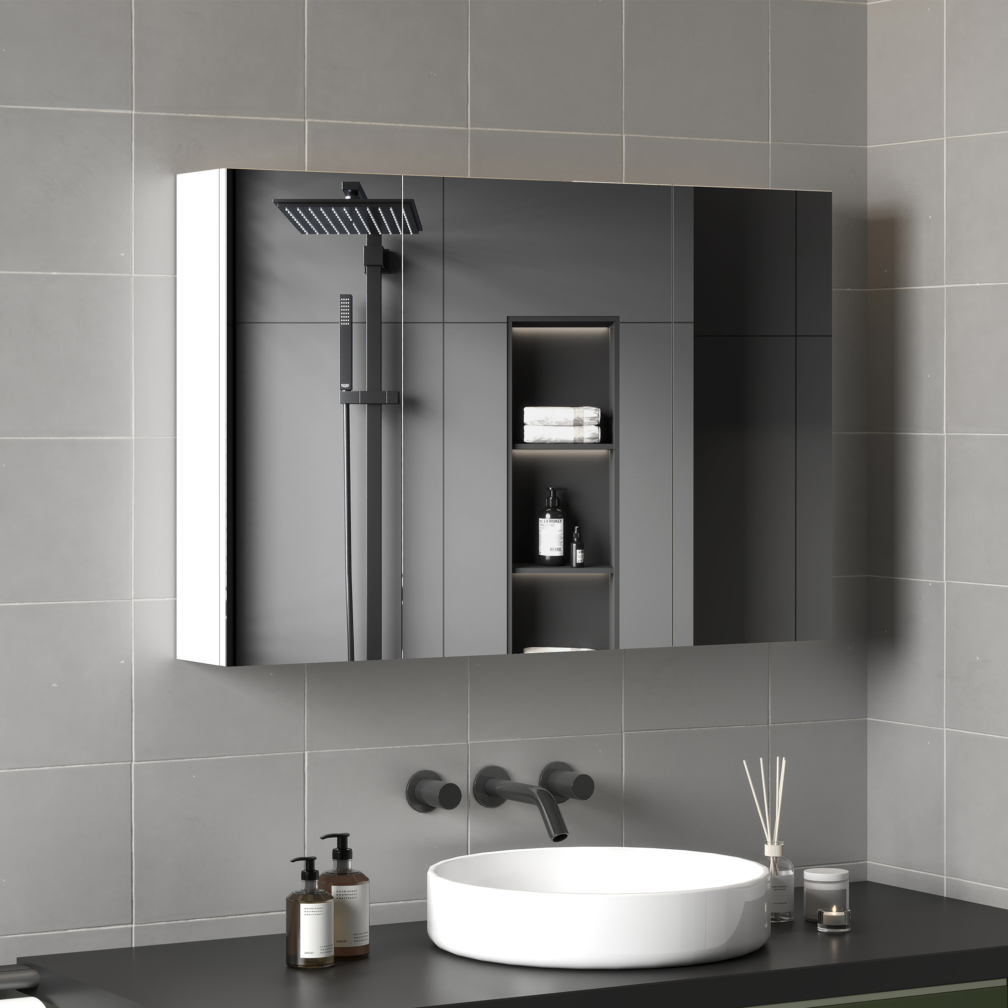 kleankin Badezimmerschrank mit 3 Spiegeltüren, Badezimmerspiegel mit verste günstig online kaufen