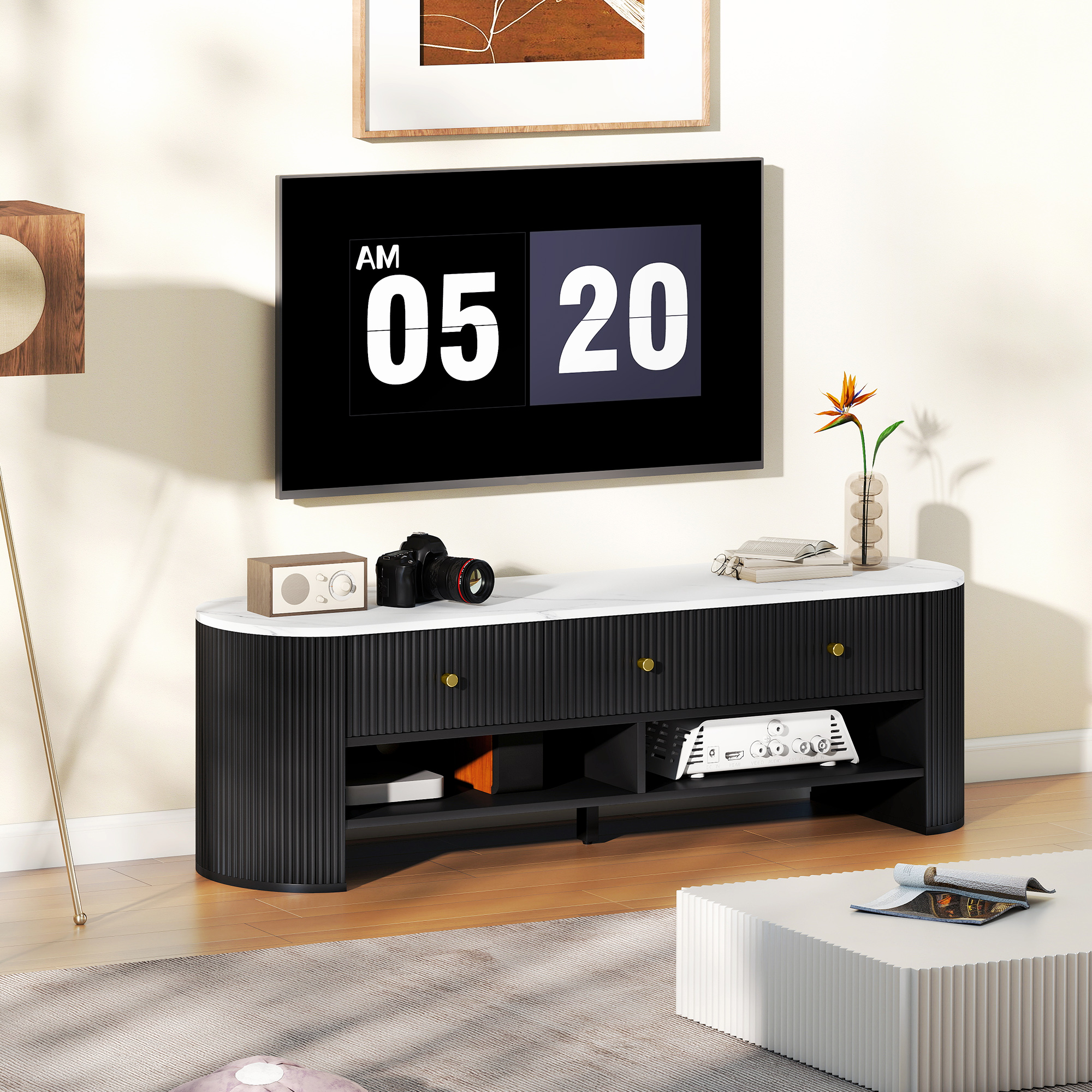 HOMCOM TV-Schrank 140 cm, TV-Rack für 32-65 Zoll Fernseher mit Marmoreffekt günstig online kaufen
