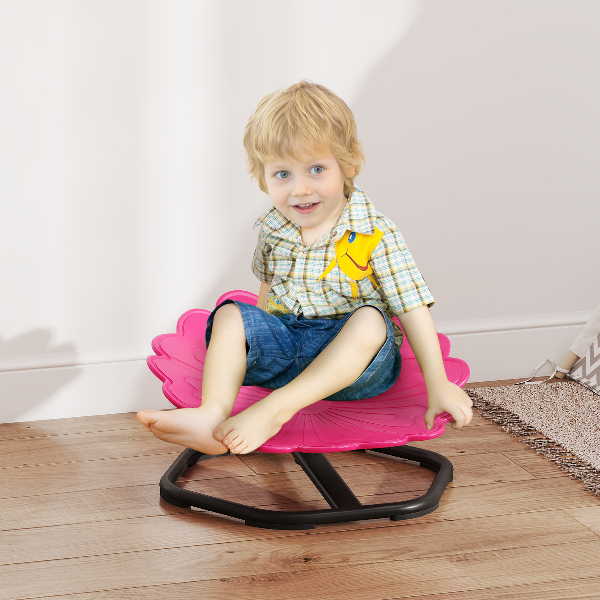 AIYAPLAY Flower-Shaped Sensory Spinning Chair with Non-Slip Base for Balance/Coordination, Pink 2