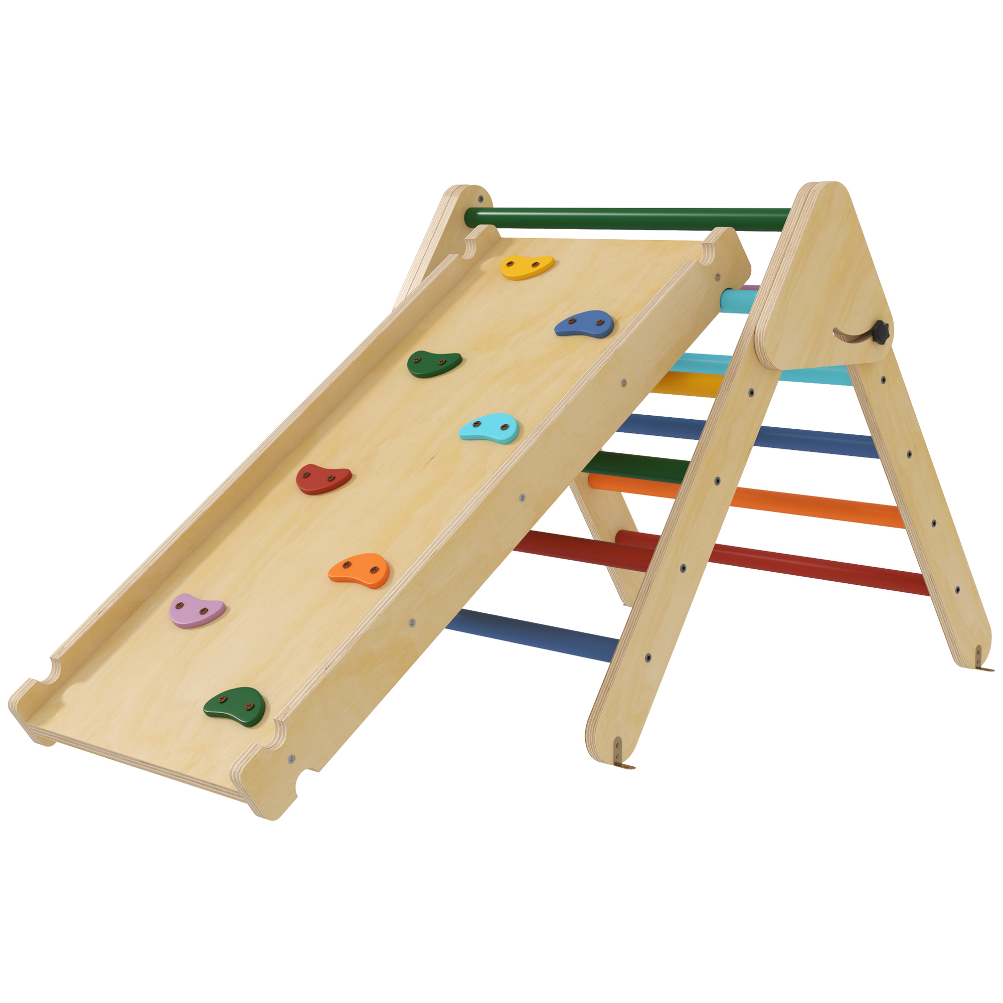 AIYAPLAY Triangle escalade enfants 3 en 1, rampe double-face pour grimper et glisser, charge 50 kg, 147x64,5x63cm, multicolore
