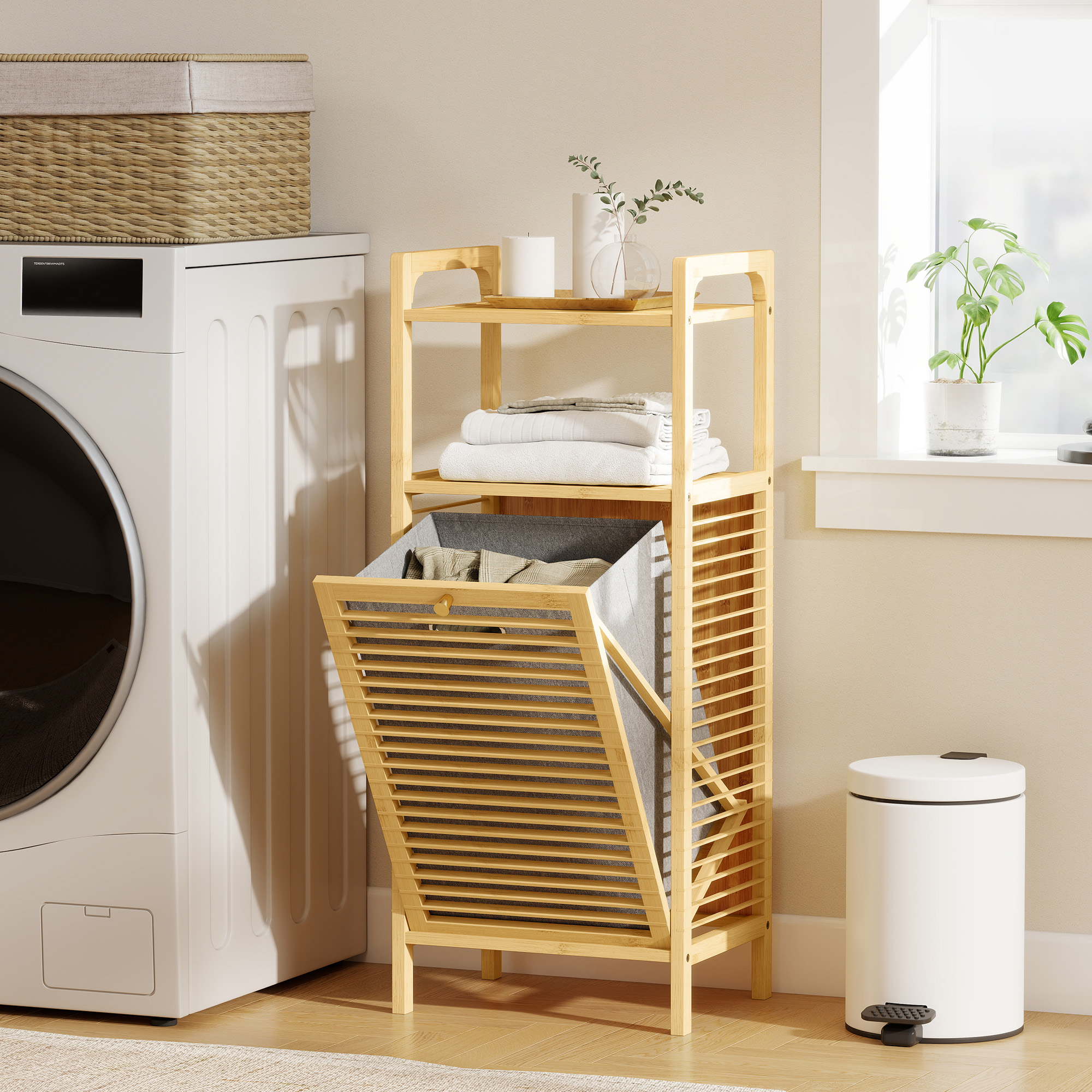 HOMCOM Badezimmerschrank aus Bambus, schmaler Badezimmerhelfer 40x30x95 cm günstig online kaufen