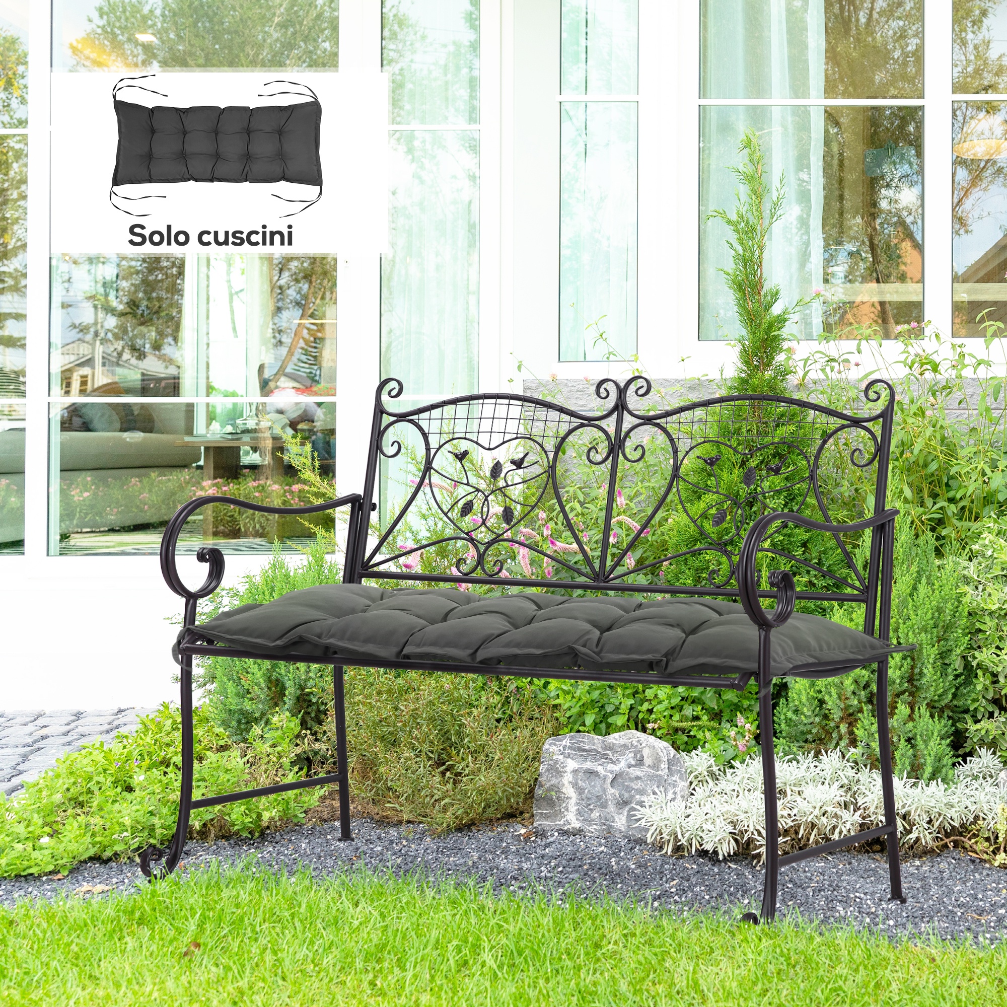 Homescapes - Cuscino Per Panca Da Giardino, Materassino, Cotone A Pois Rossi, 108x42x5 Cm