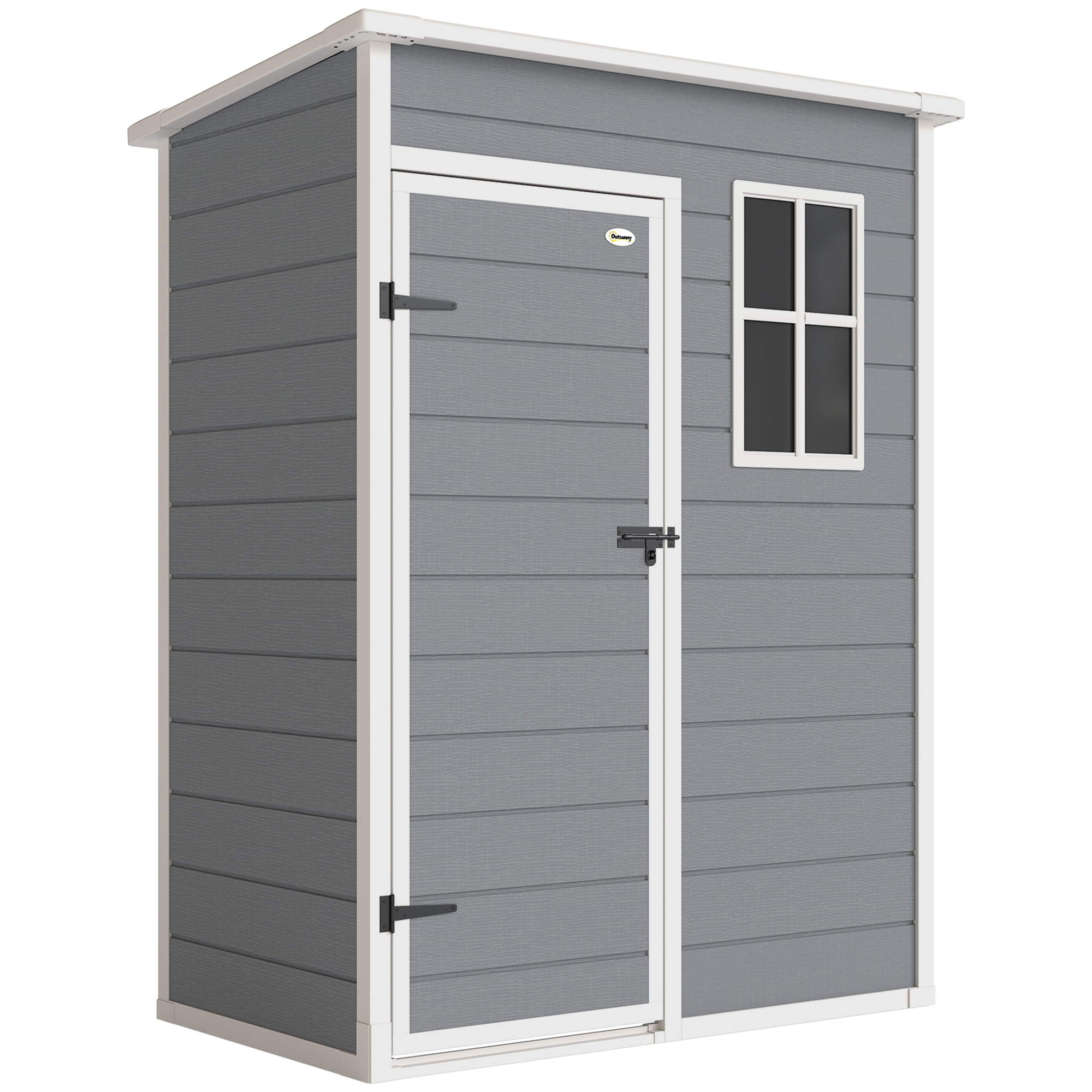 Outsunny Caseta de Jardín Exterior 151x92x193 cm con Suelo Puerta Corredera y Techo Inclinado para Almacenar Herramientas Gris