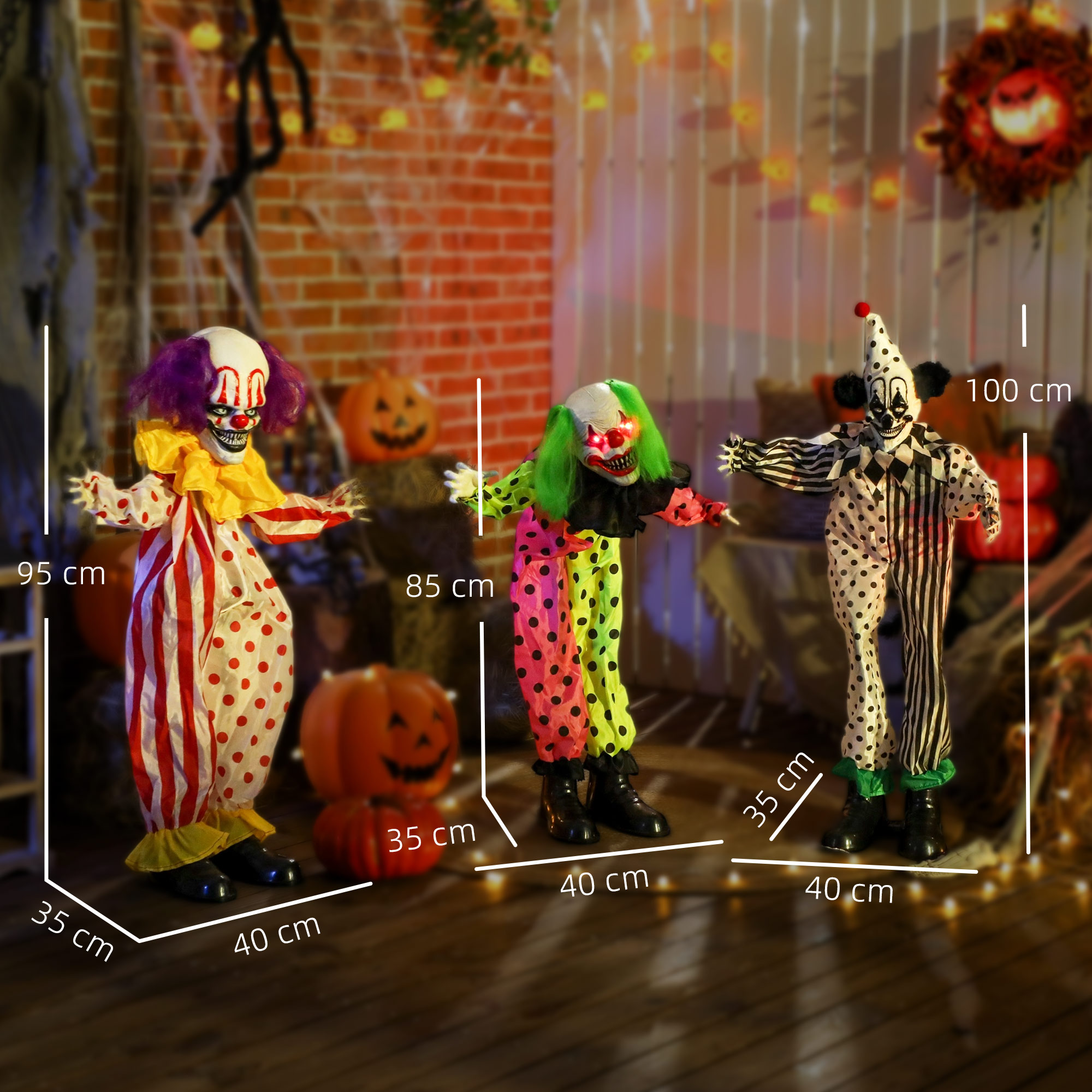 Outsunny Life Size Stackable Halloween Animated Clown with Red Light Up Eyes, Sound Activated Scary Halloween Decorations, Battery Operated, Indoor Party Props 3