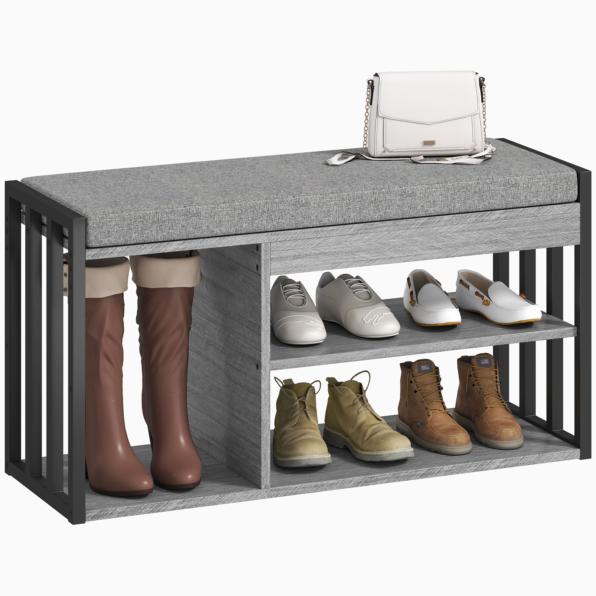 Image of HOMCOM Scaffale per Scarpe con Panca, Scaffale per Corridoio per Scarpe, Mobile Portascarpe con Design a 3 Livelli, per Ingresso, Corridoio, Soggiorno, Camera da Letto, Grigio Aosom Italy006