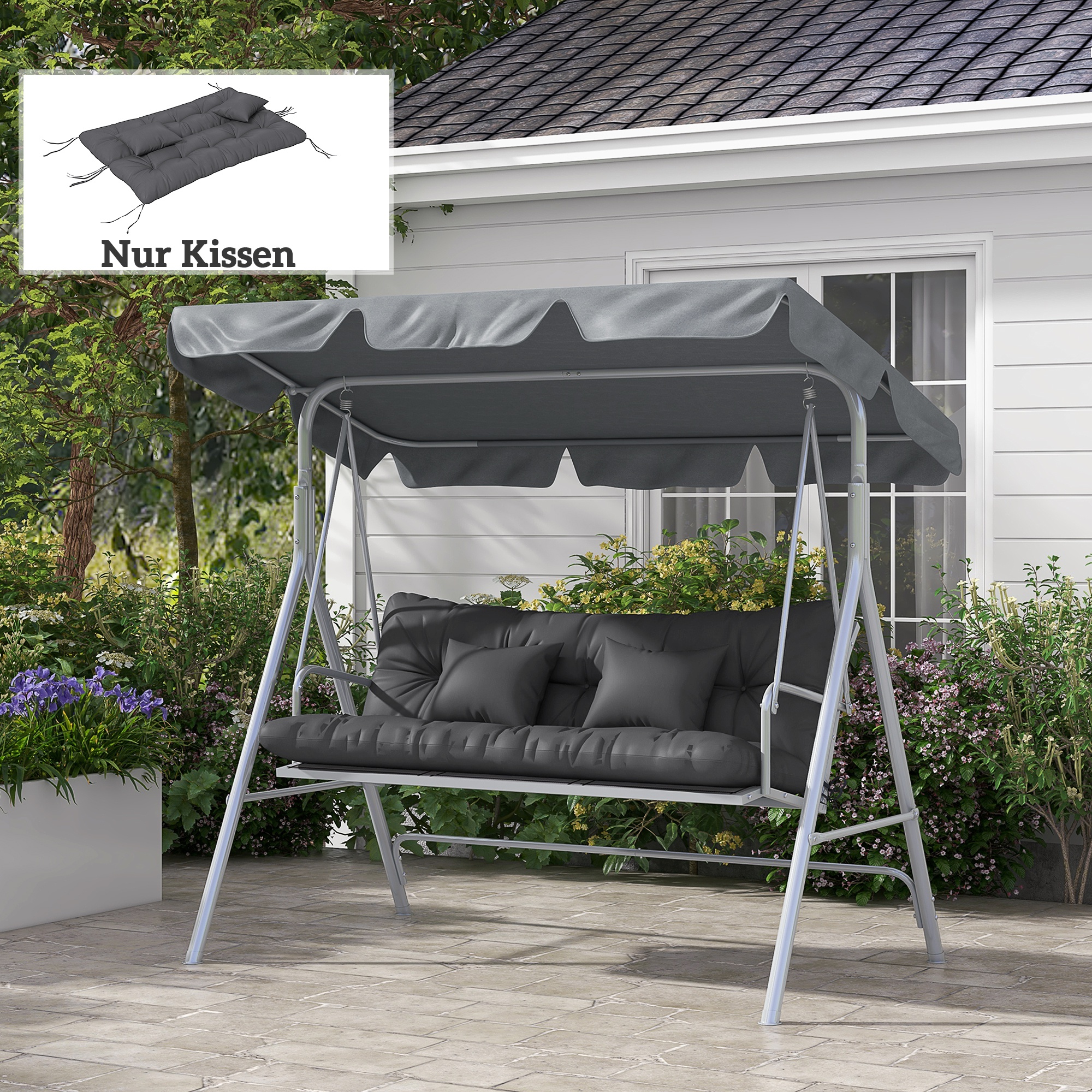 Outsunny 4er-Set Sitzkissen, 150x50 cm wasserabweisend Stuhlkissen mit Bind günstig online kaufen