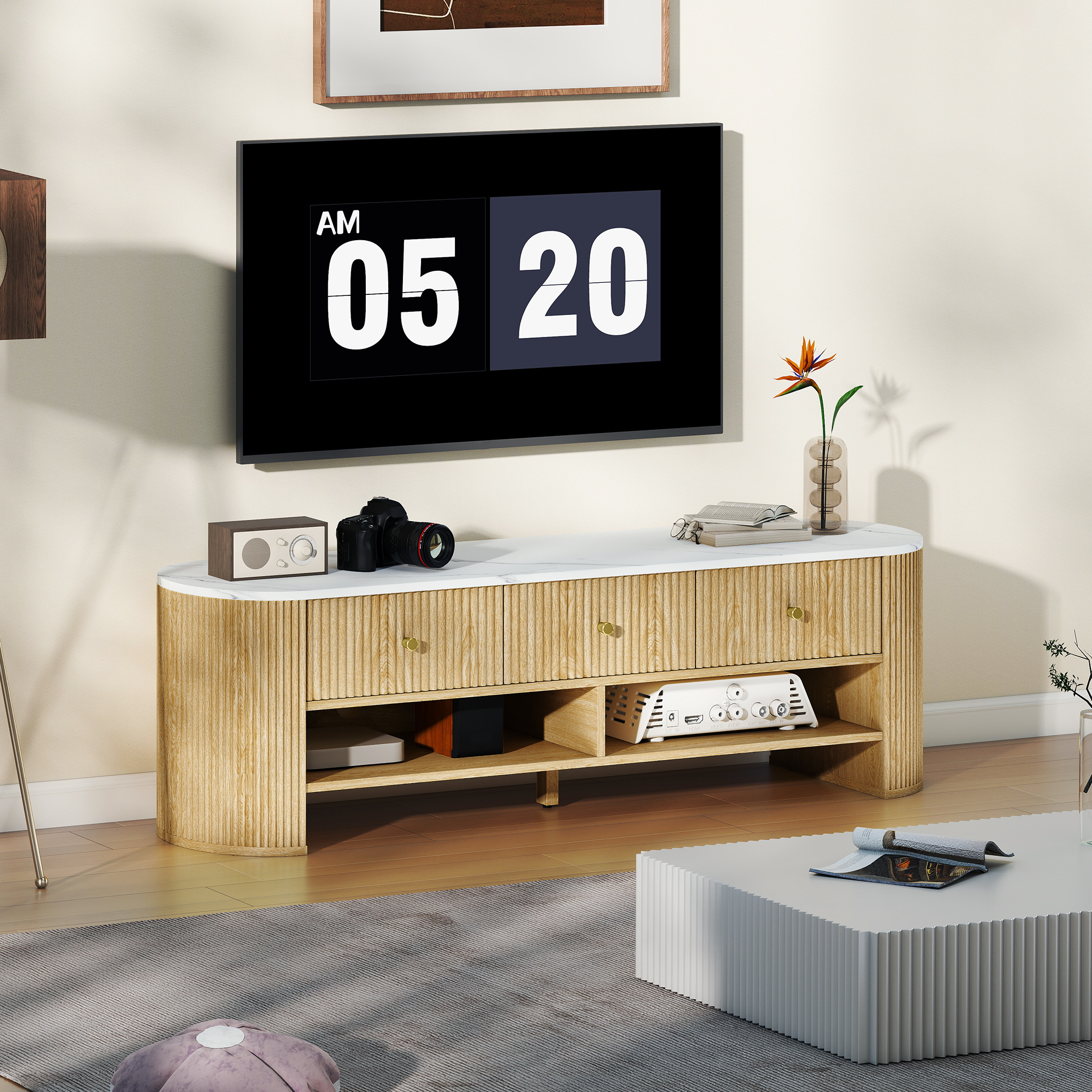 HOMCOM TV-Schrank 140 cm, TV-Möbel für 32-65-Zoll-Fernseher mit Marmoreffek günstig online kaufen