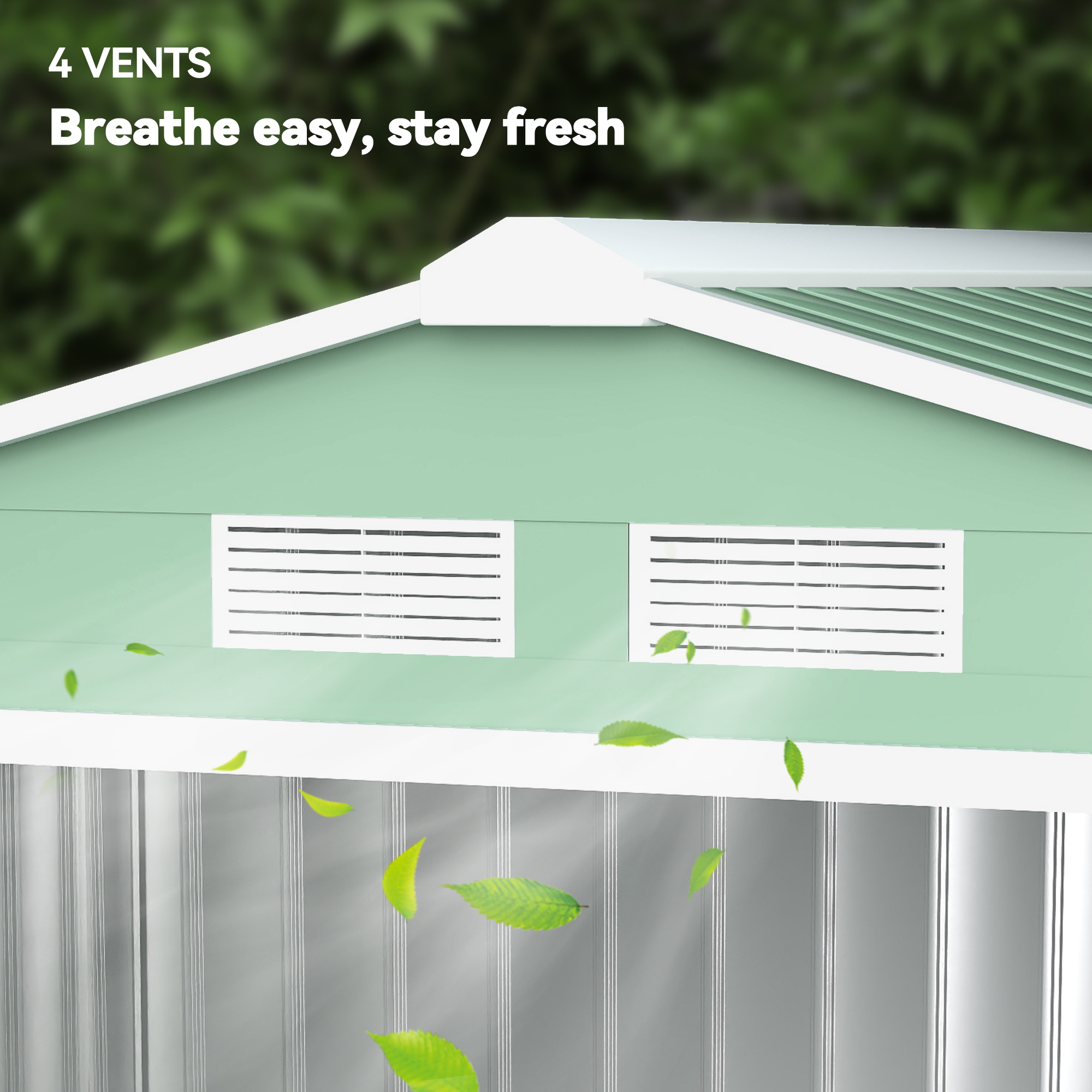 Outsunny 7 x 4ft Metal Garden Shed, Outdoor Storage Tool House with Ventilation Slots, Foundation Kit and Lockable Double Doors, Light Green 8