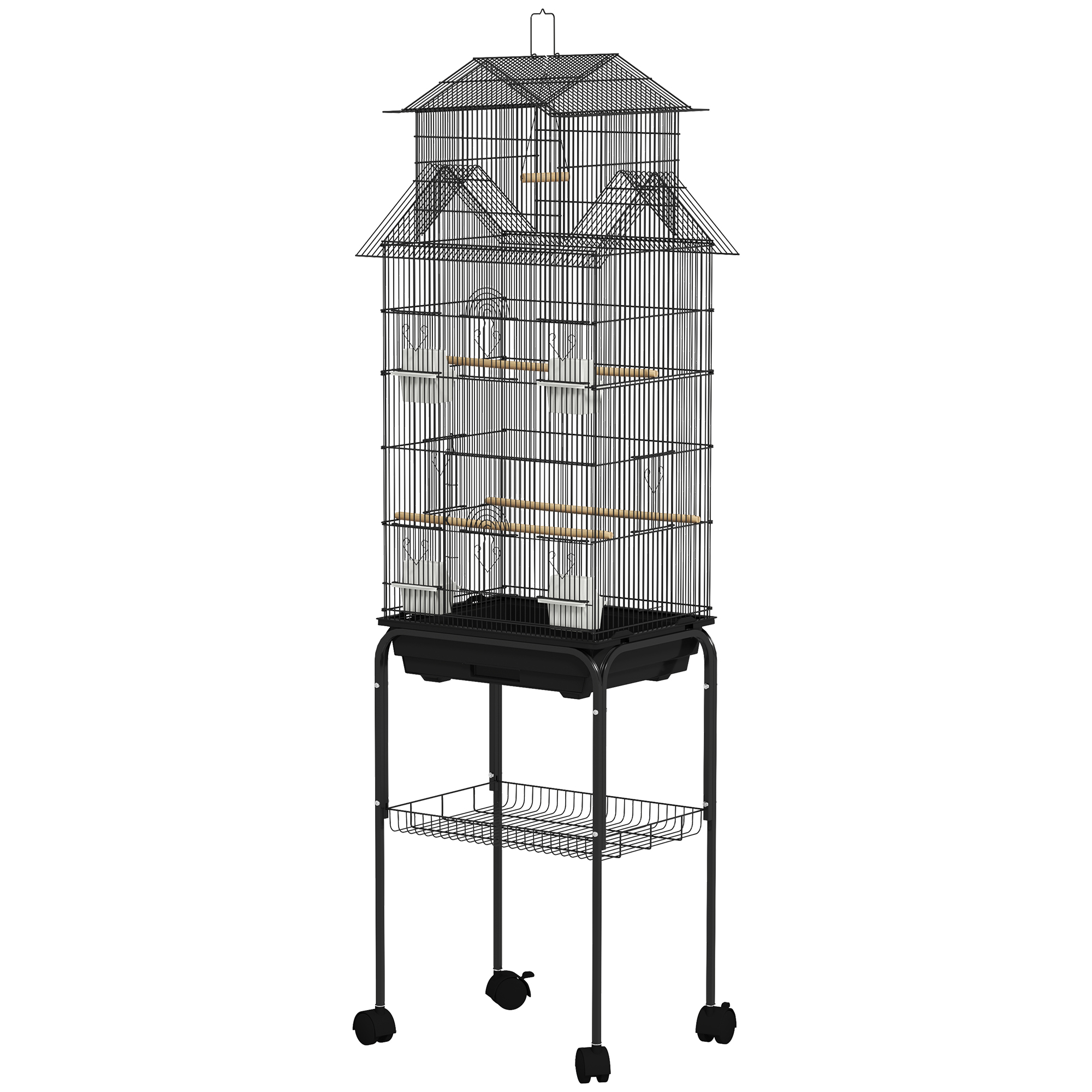 PawHut Vogelkäfig im Design eines Hauses mit Futtertrögen, Sitzstangen, Tür günstig online kaufen