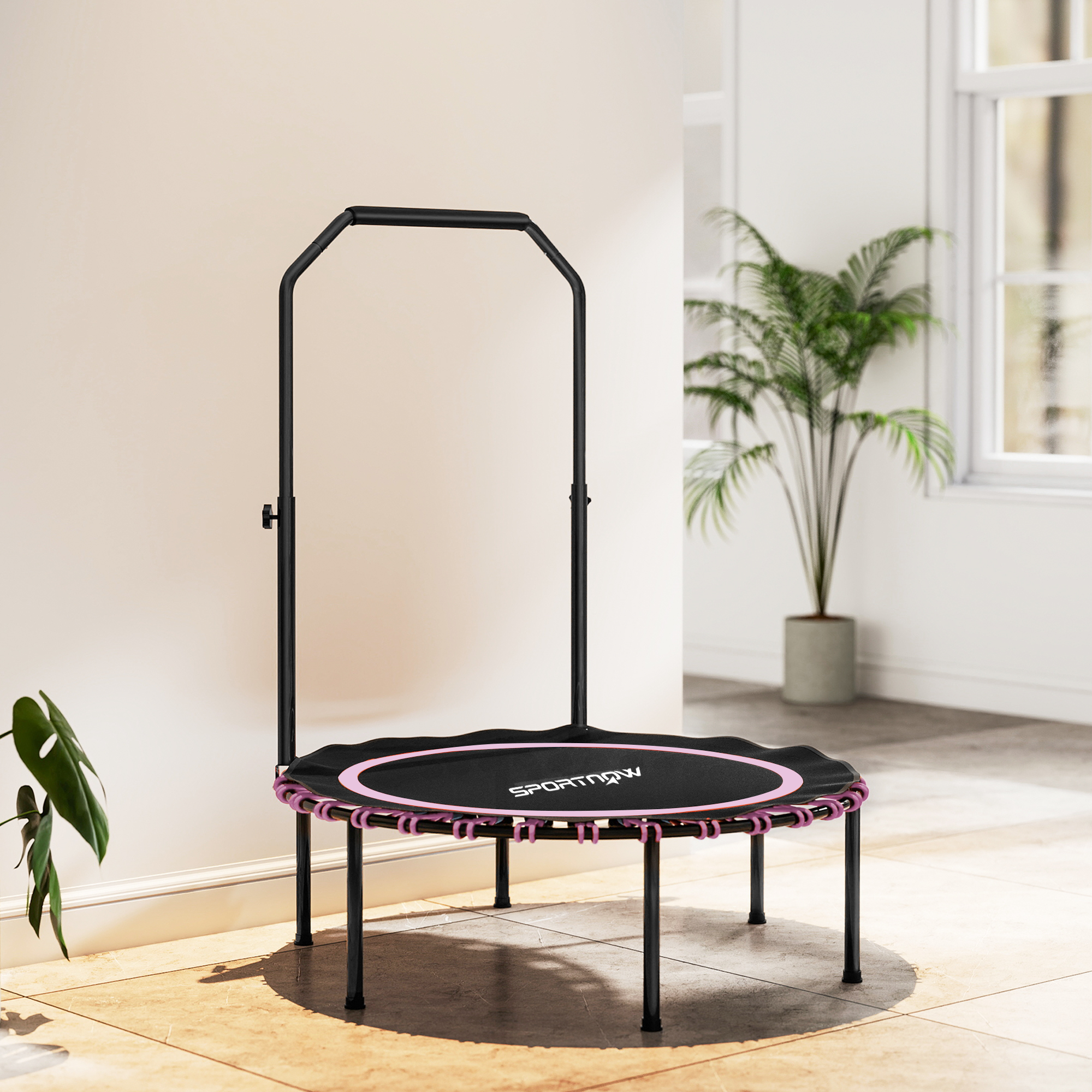 SPORTNOW 40" Foldable Fitness Trampoline Rebounder with Handle, Pink 8