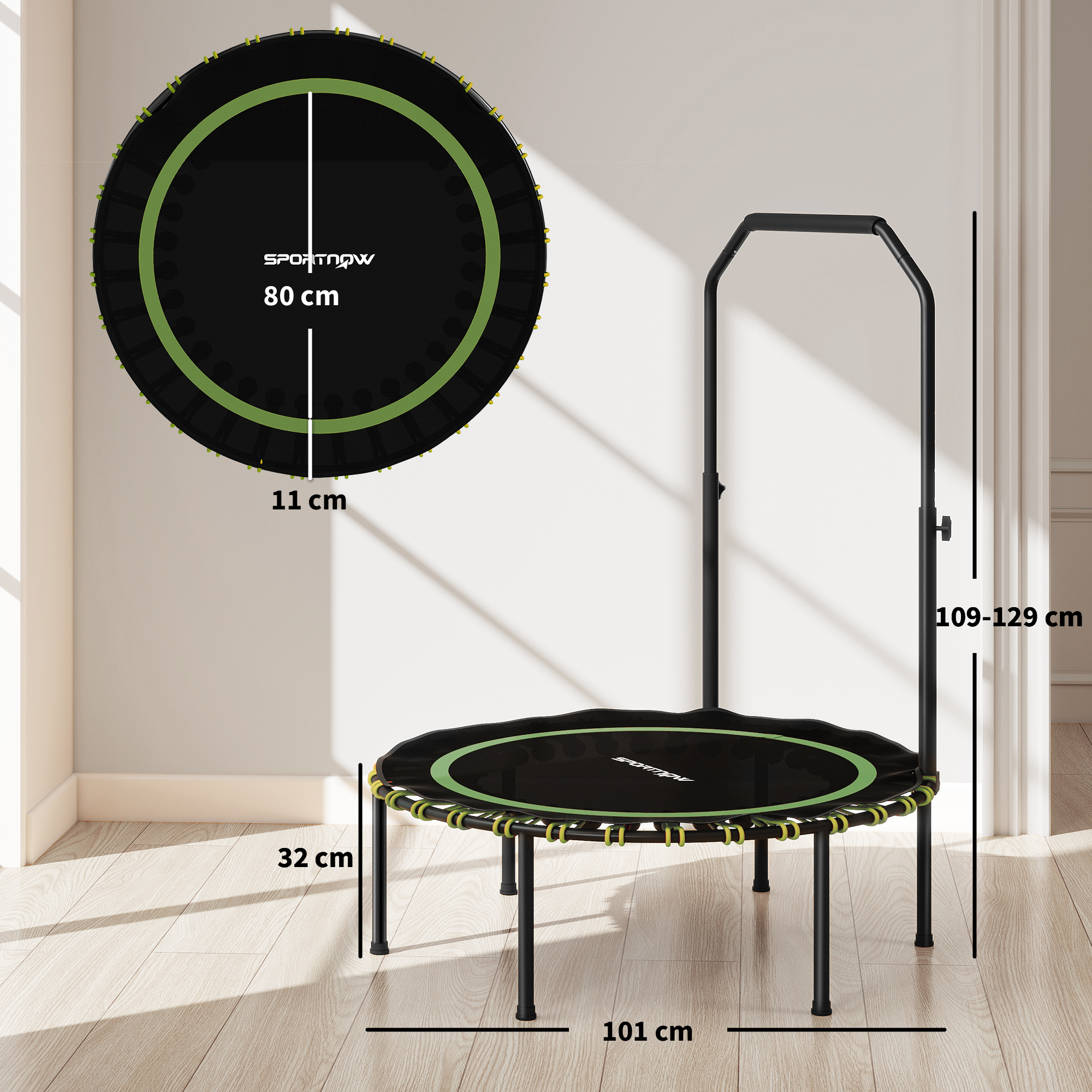 SPORTNOW 40" Foldable Fitness Trampoline Rebounder with Handle, Green 3