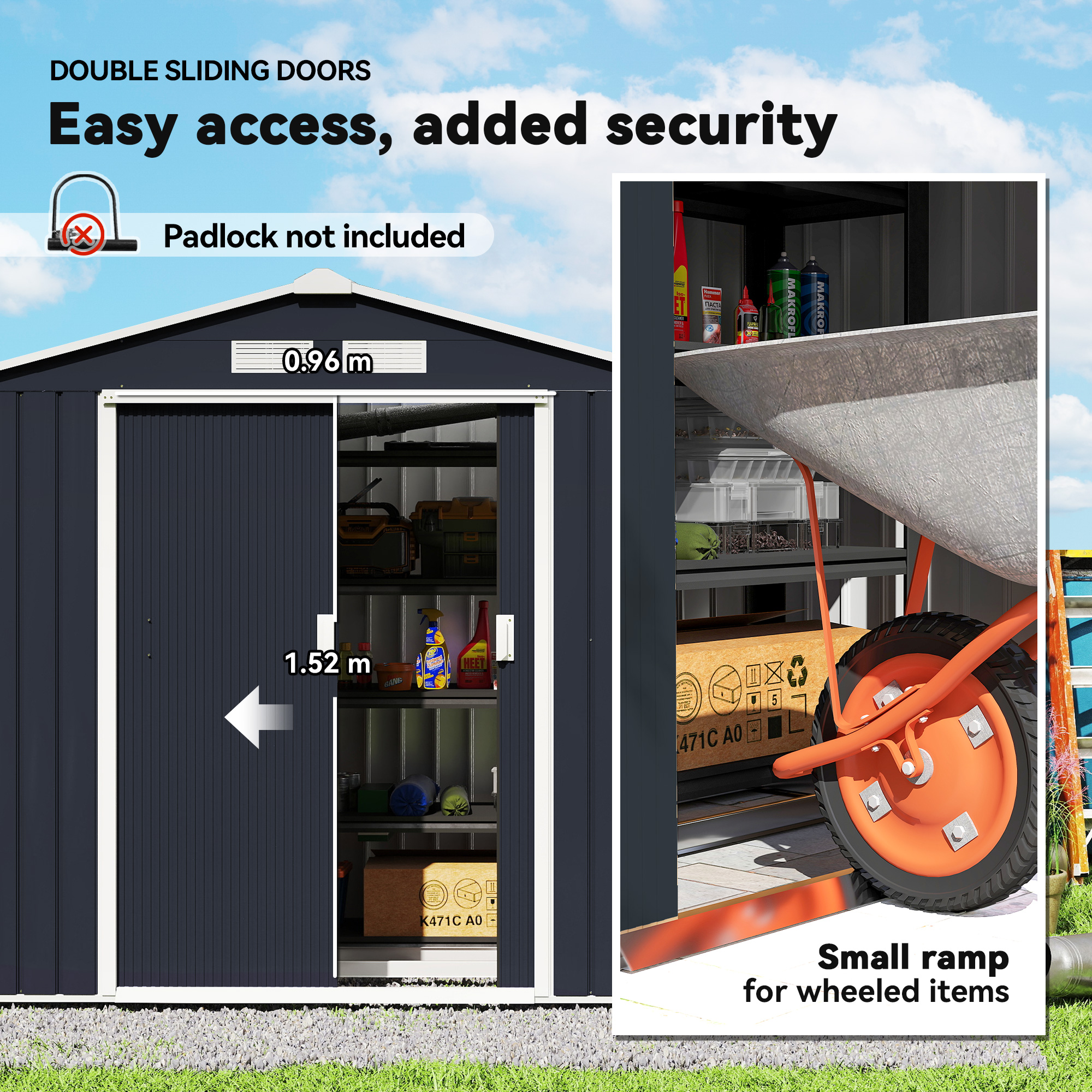 Outsunny 7 x 4ft Weatherproof Shed, Outdoor Bike Storage Shed with Ventilation Slots, Foundation Kit and Lockable Double Doors, Dark Grey 6