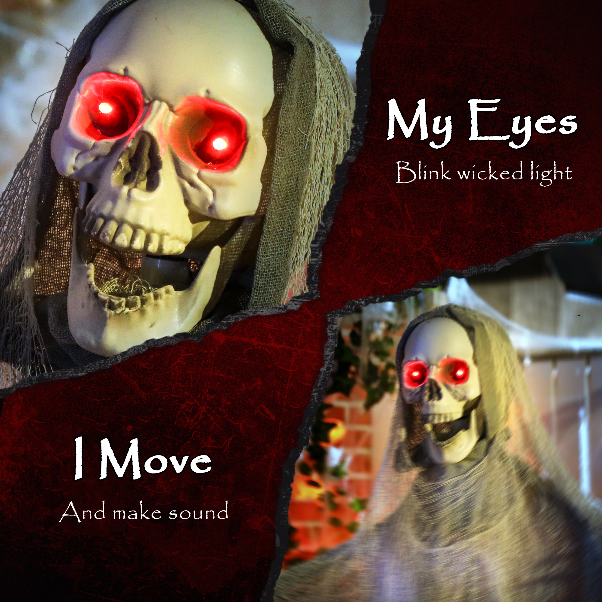 Outsunny 183 cm Life Size Halloween Animated Skeleton Grim Reaper with Glowing LED Eyes, Scary Halloween Decorations, Battery Operated, Indoor Party Props 4