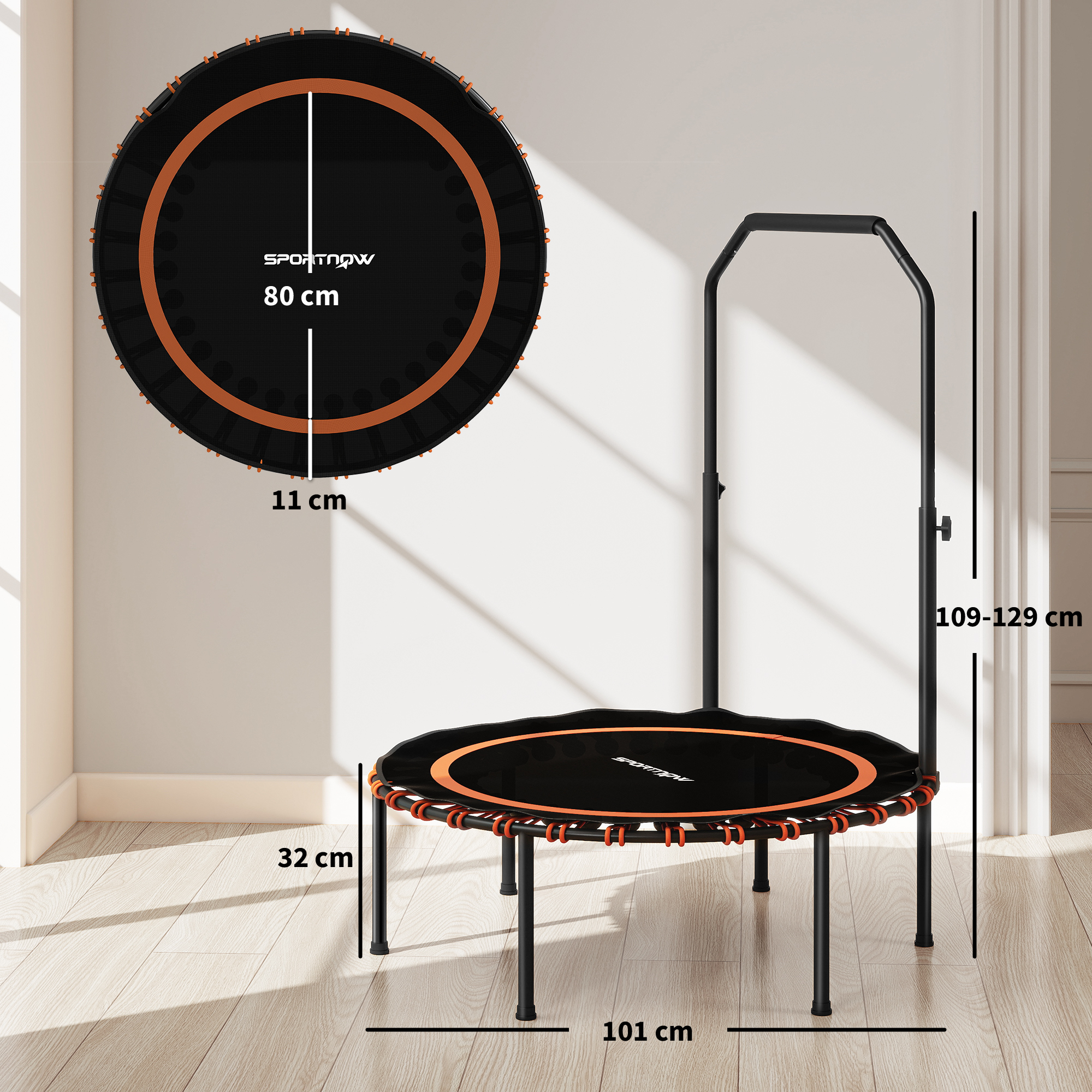 SPORTNOW 40" Foldable Fitness Trampoline Rebounder with Handle, Orange 3