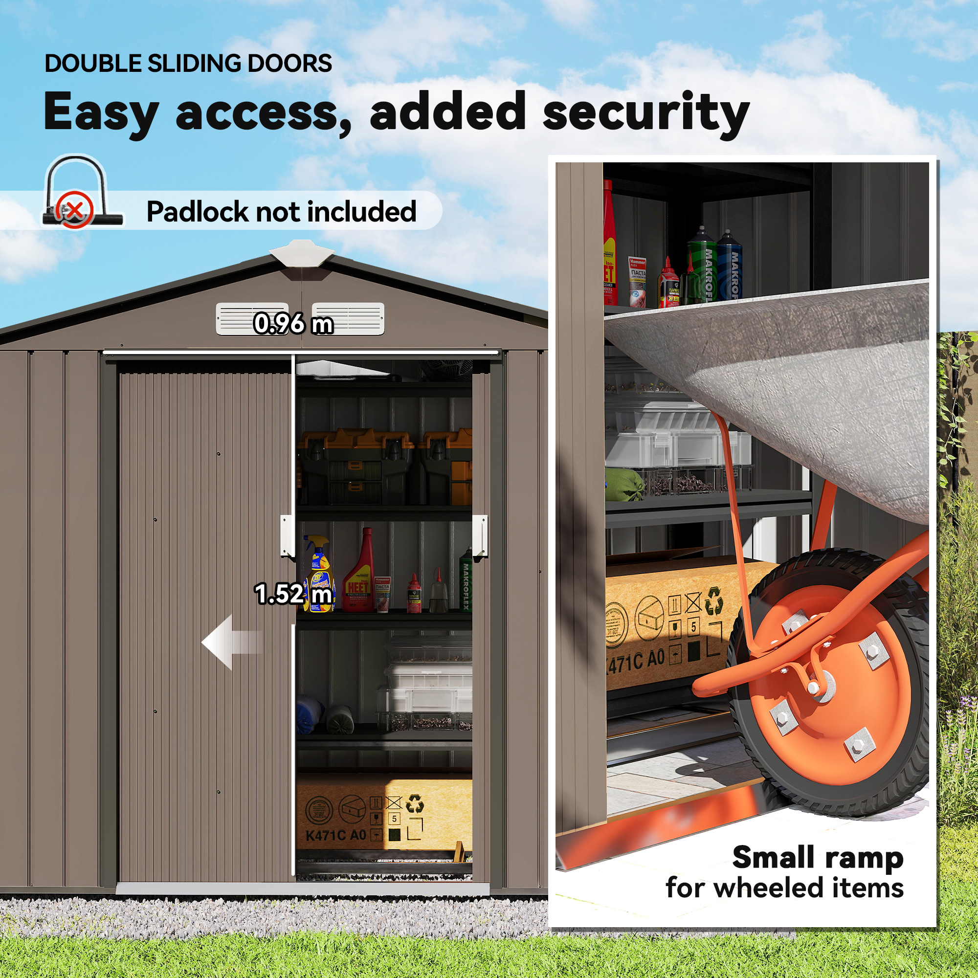 Outsunny 7 x 4ft Metal Garden Shed, Outdoor Storage Tool House with Ventilation Slots, Foundation Kit and Lockable Double Doors, Brown 5