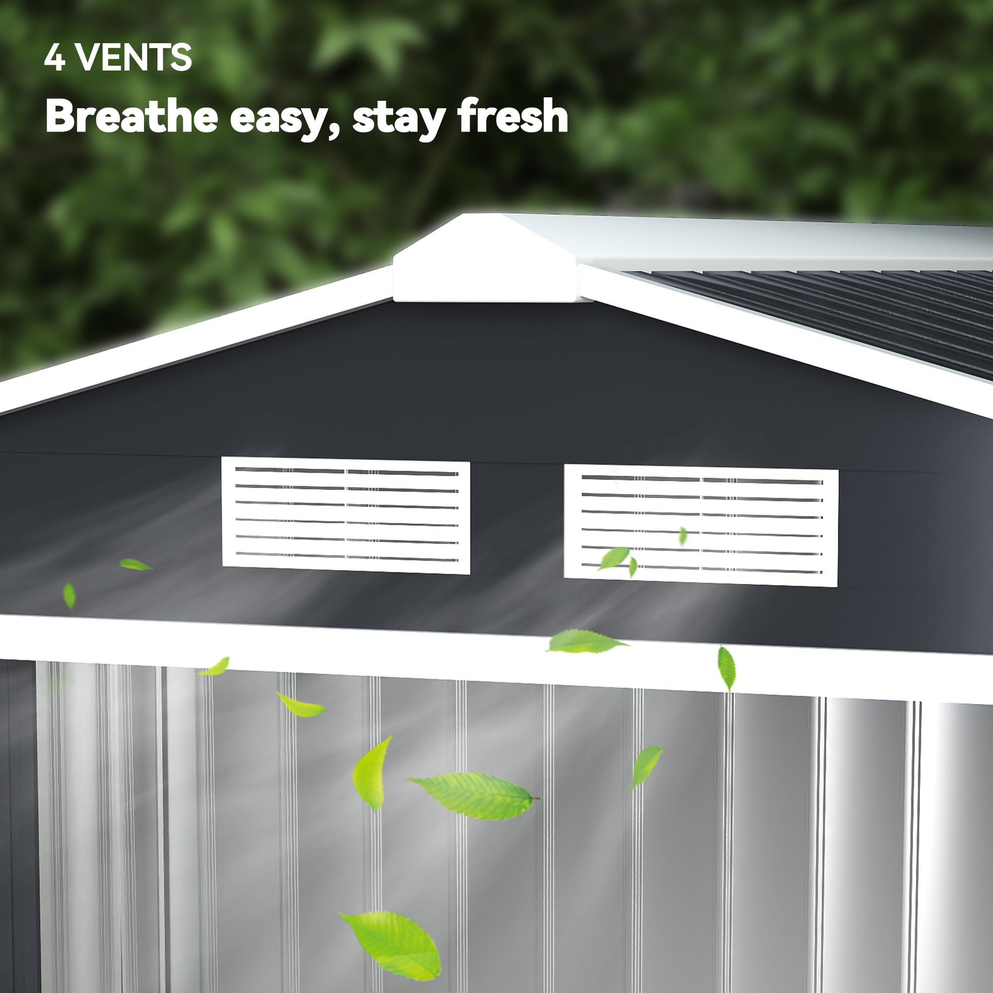 Outsunny 7 x 4ft Weatherproof Shed, Outdoor Bike Storage Shed with Ventilation Slots, Foundation Kit and Lockable Double Doors, Dark Grey 9