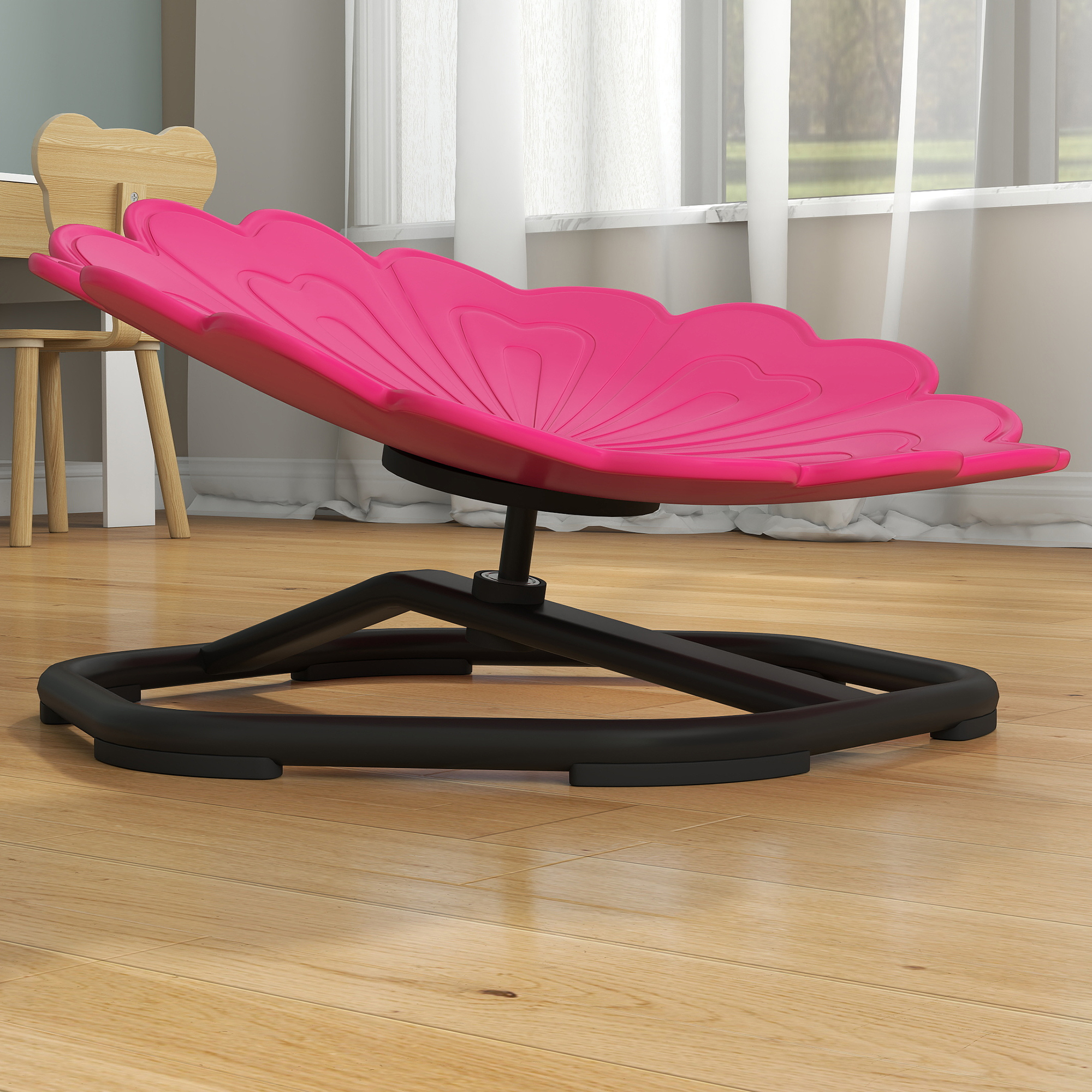 AIYAPLAY Flower-Shaped Sensory Spinning Chair with Non-Slip Base for Balance/Coordination, Pink 9