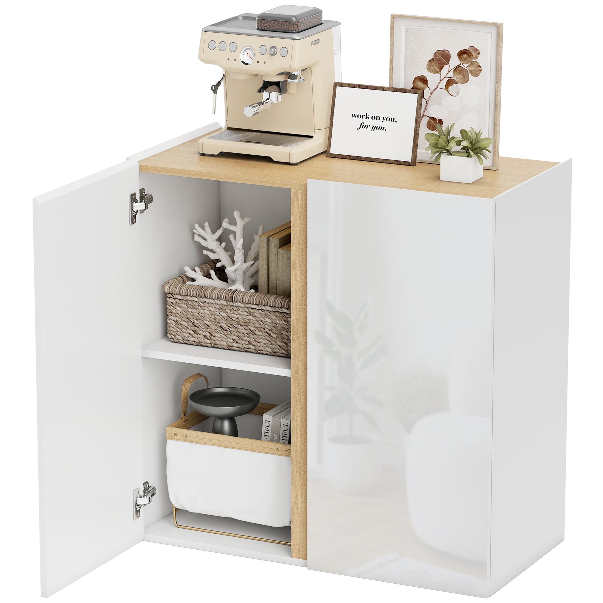 HOMCOM Hochglanz Buffet, Aufbewahrungsschrank mit 2 sanft schließenden Türen und verstellbarem Regal, modernes Design, Buffet Esszimmer, Küche und Wohnzimmer, 80 x 40 x 80 cm, weiß Aosom