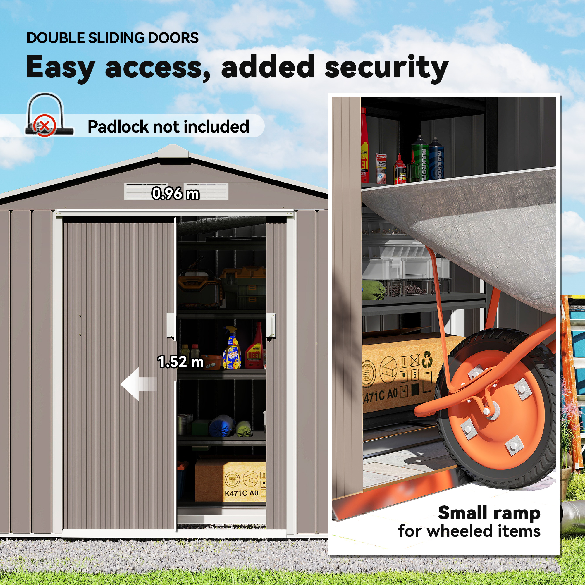 Outsunny 7ft x 4ft Lockable Garden Metal Storage Shed Storage Roofed Tool Metal Shed w/ Air Vents Steel Grey 5