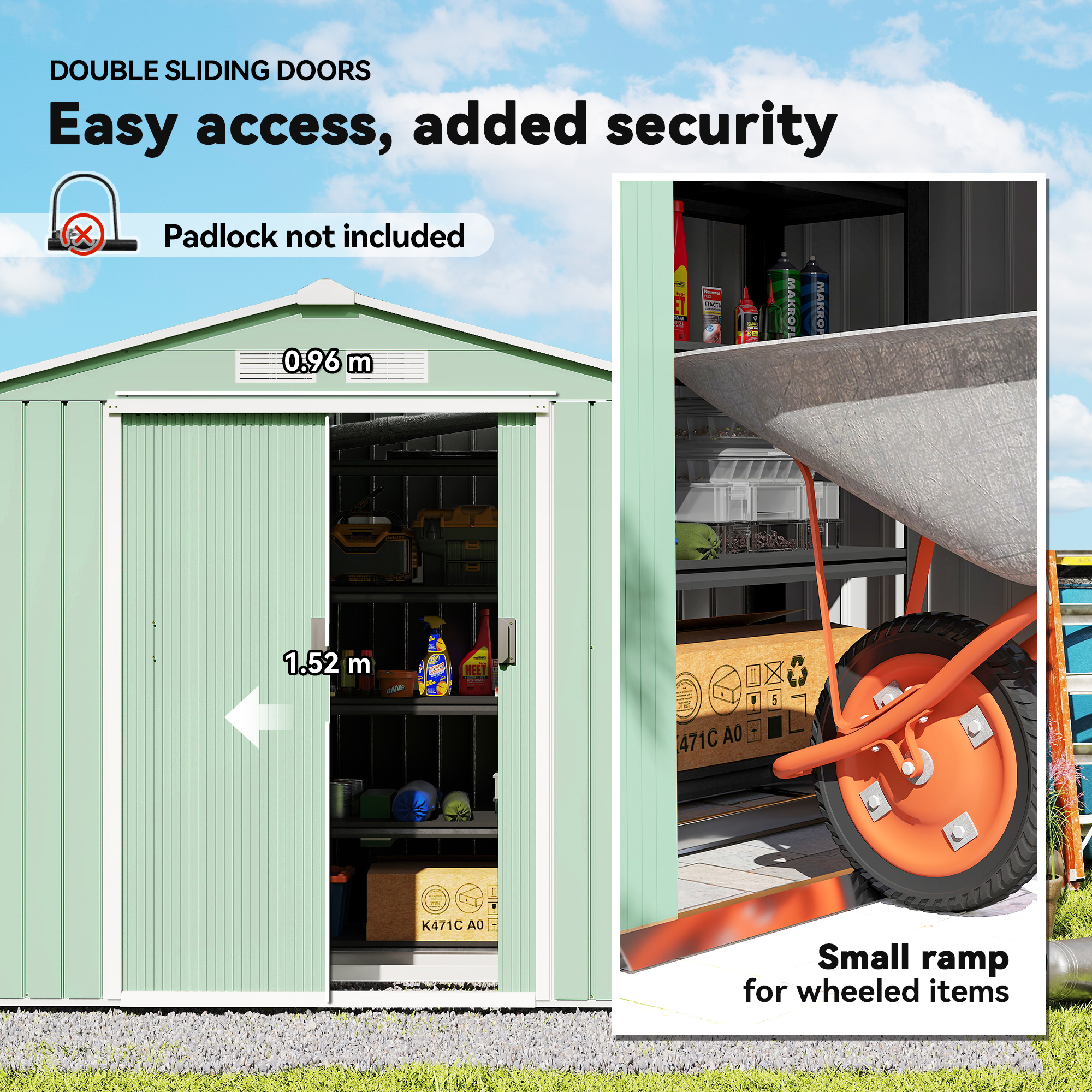 Outsunny 7 x 4ft Metal Garden Shed, Outdoor Storage Tool House with Ventilation Slots, Foundation Kit and Lockable Double Doors, Light Green 5