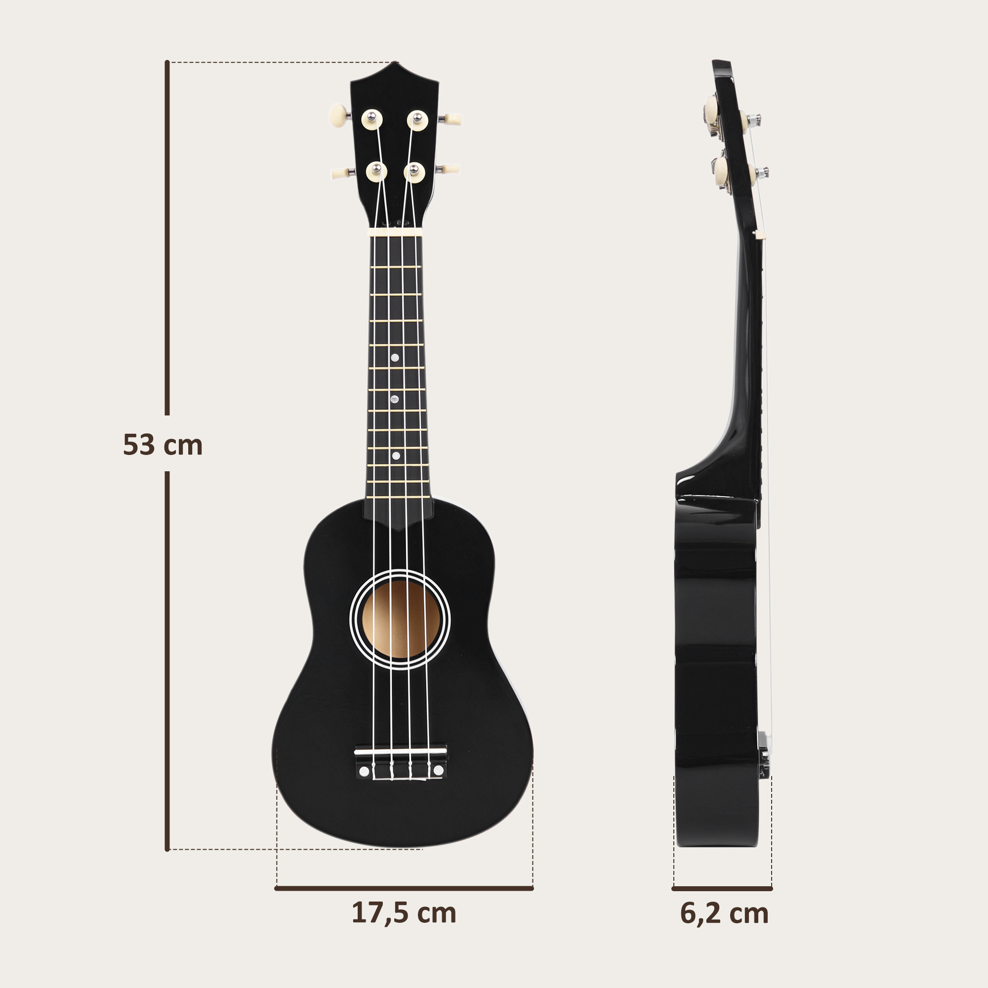 Ukelele Soprano De 37 Cm Para Niños - Mini Guitarra De Juguete Con 4 Cuerdas Y Púa - Material ABS Seguro