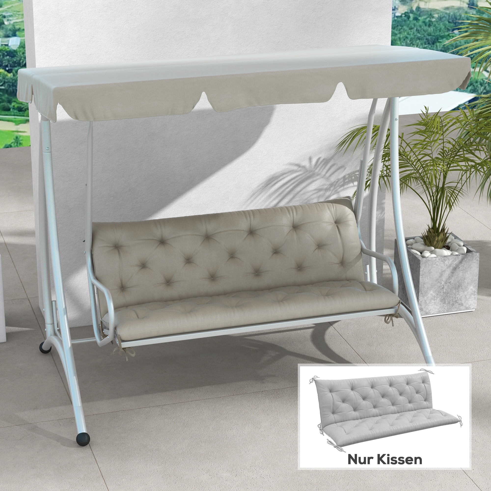 Outsunny 3 Sitzer Bankauflage 150x98x8 cm Bankkissen mit Bändern, Sitzkisse günstig online kaufen